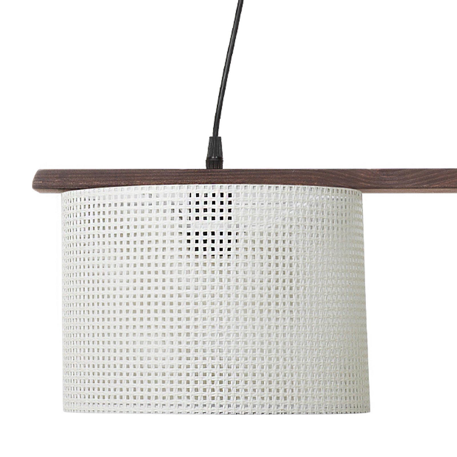 Zigana pendant light, white patterned, 2-bulb, fabric, wood Zigana pendant light, white patterned, 2-bulb, fabric, wood