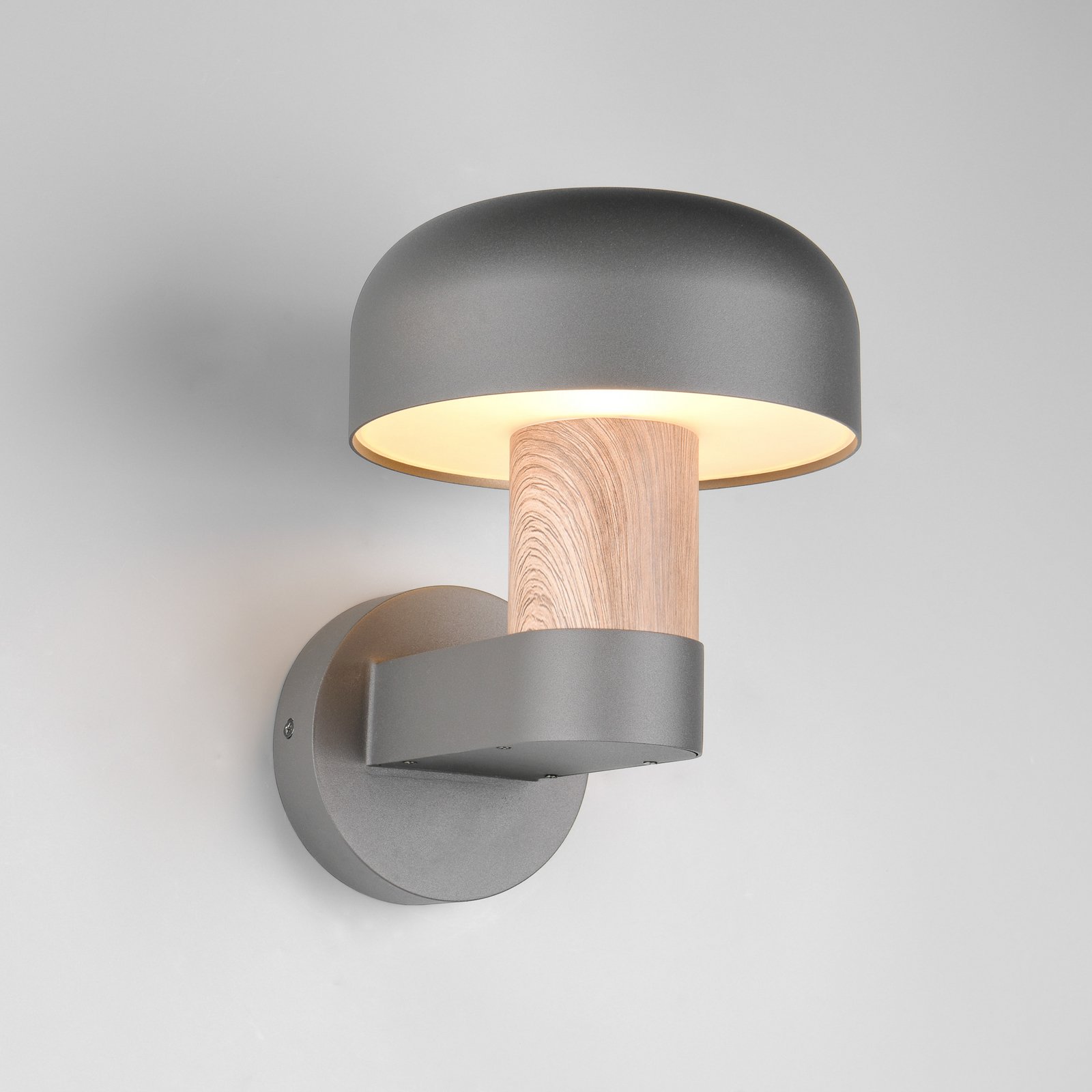 Außenwandleuchte Fraser, grau/Holzoptik, Alu, IP54, E27