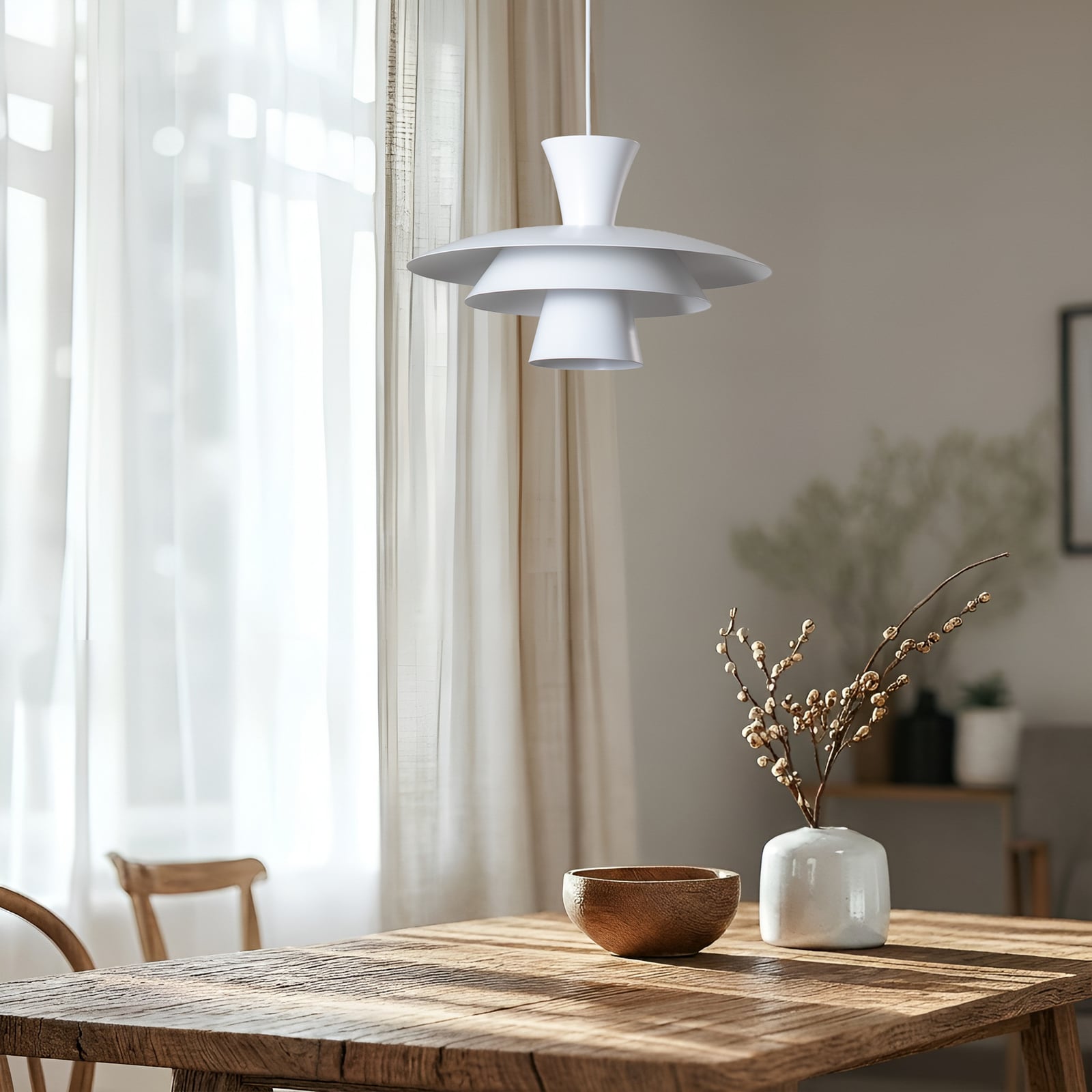 Závěsné světlo Plato, bílé, kov, Ø 38 cm, E27