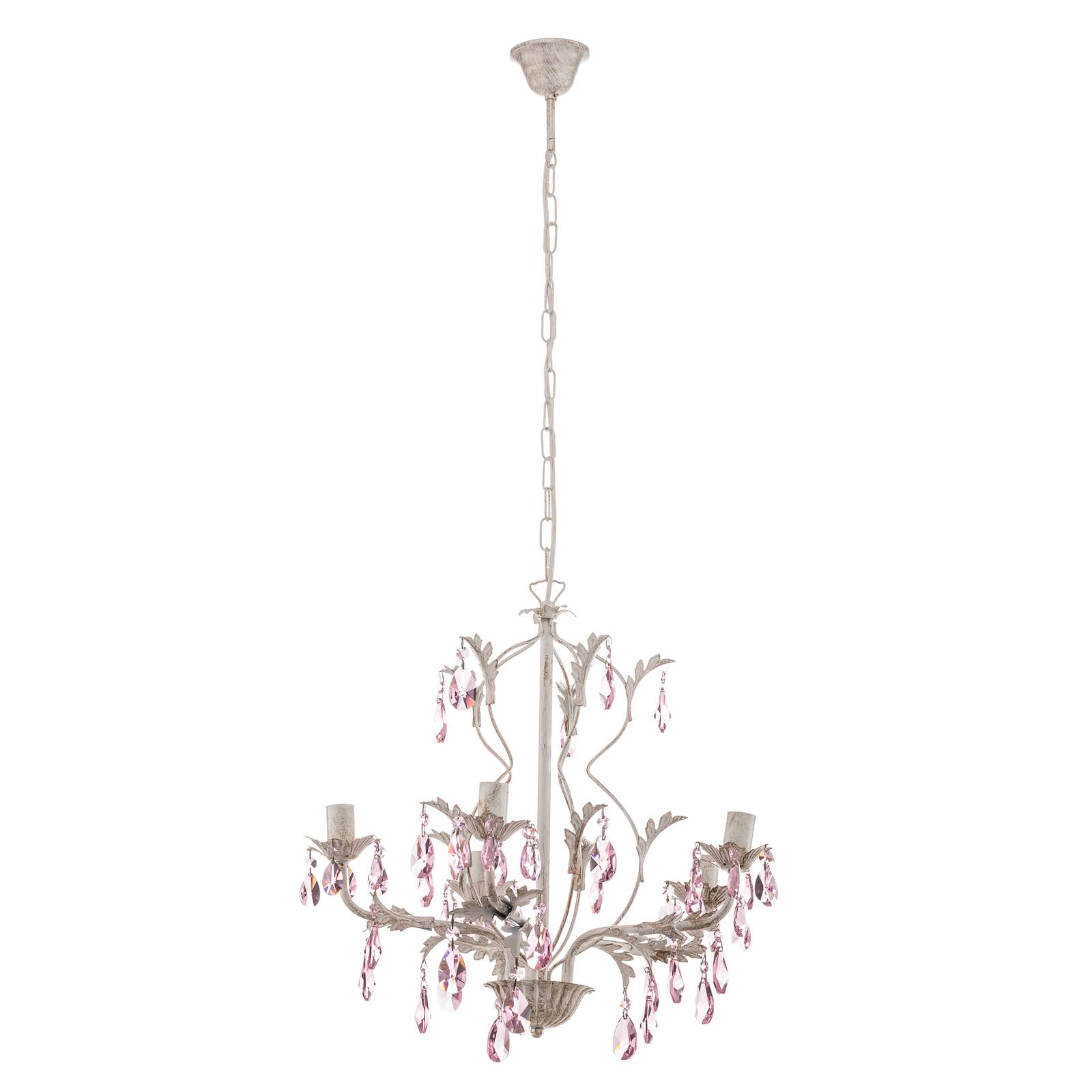 Lustre Kate 5 lampes blanc cristaux rosés