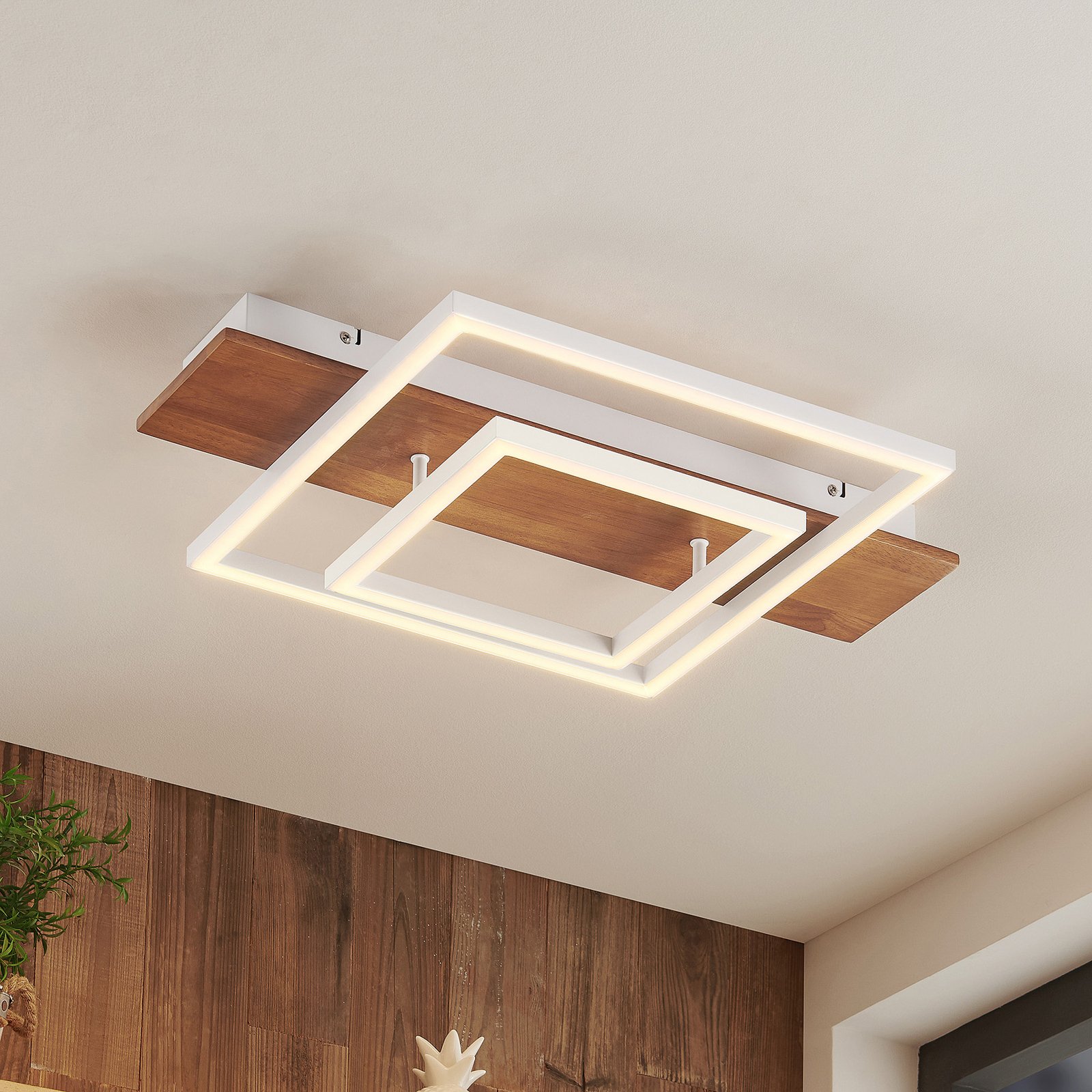 Lucande Chariska LED ceiling lamp wood white 60 cm