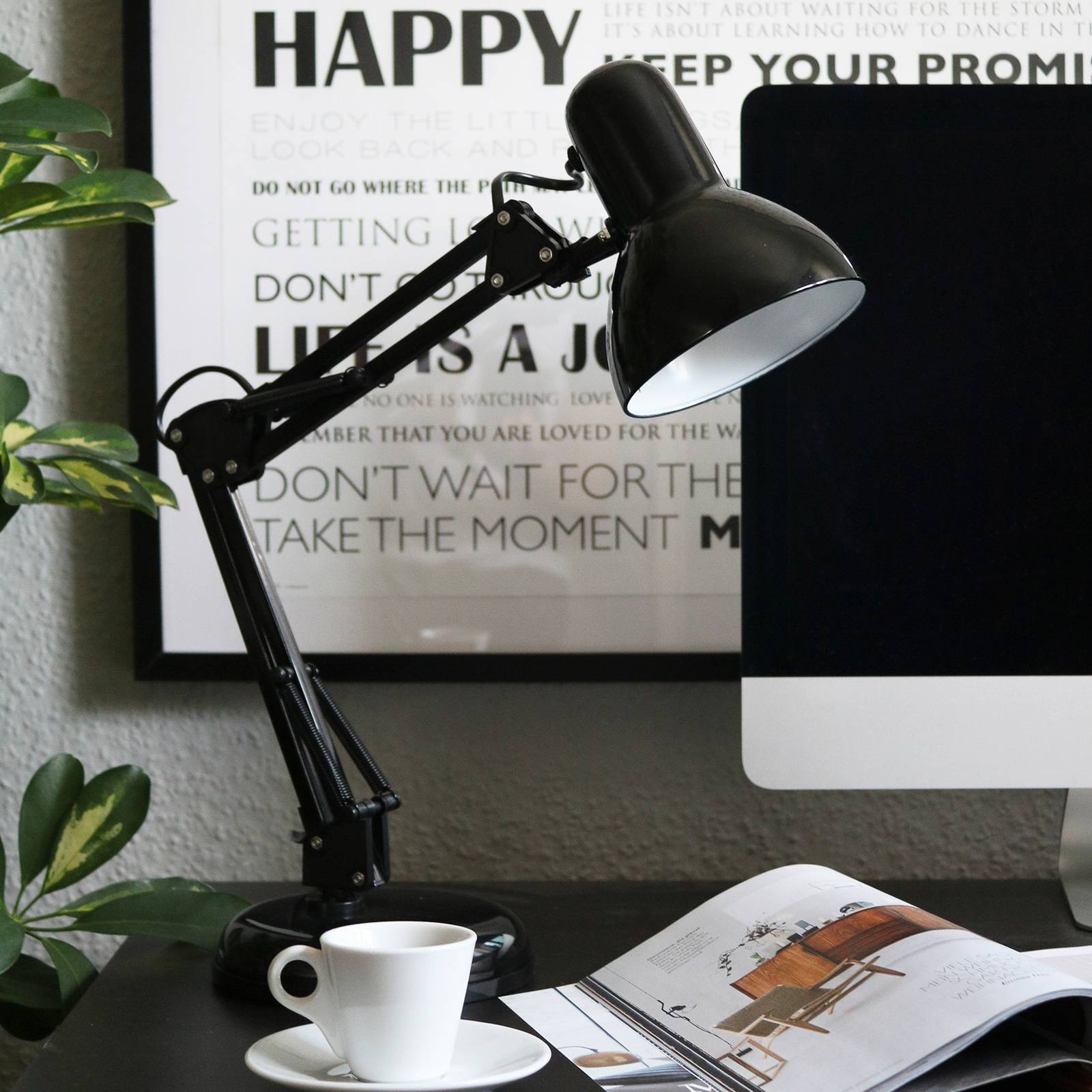 B.K. Licht Lampe de bureau Hera, noire, métal, hauteur 53 cm, E14