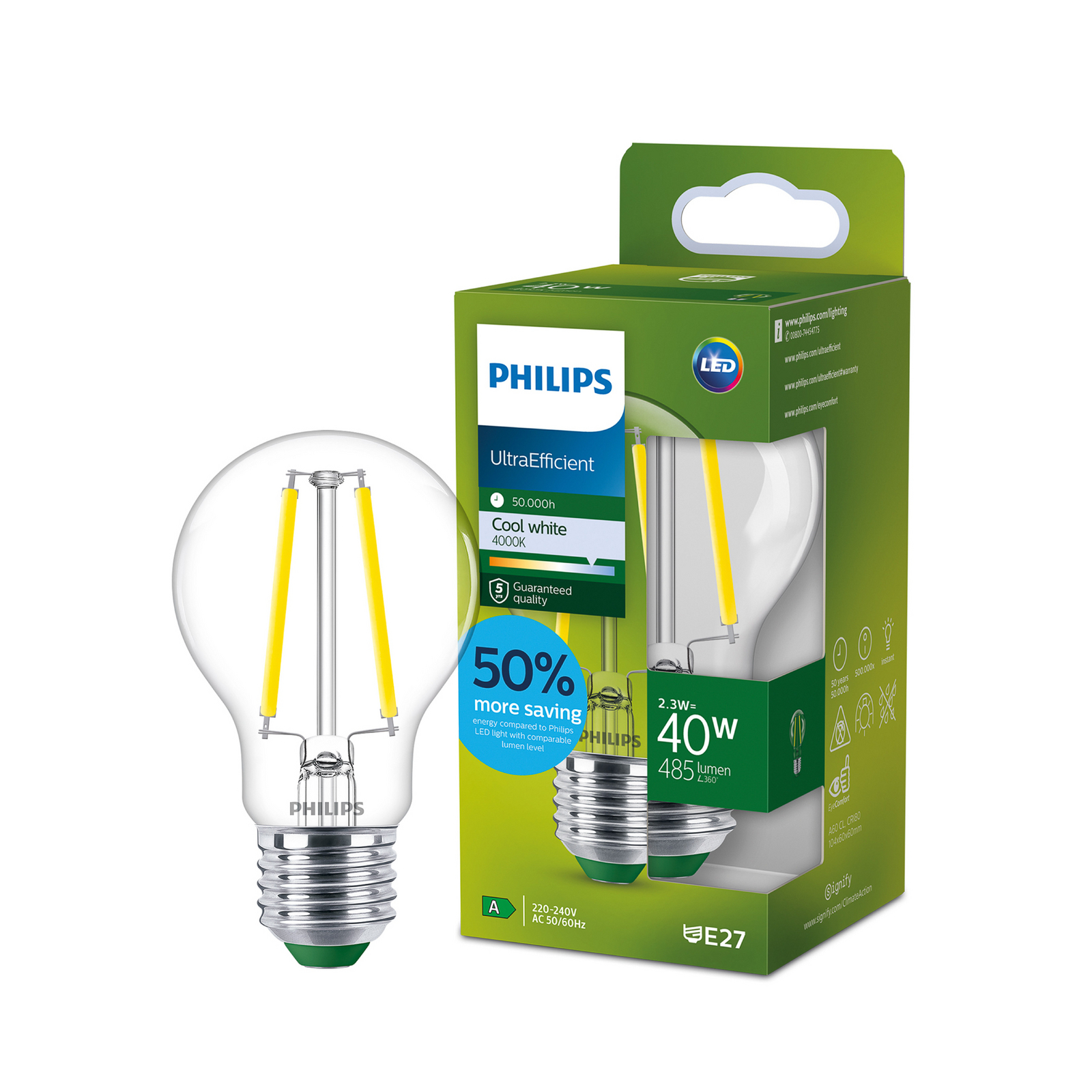 Philips E27 LED A60 2,3W 485lm 4 000K claire