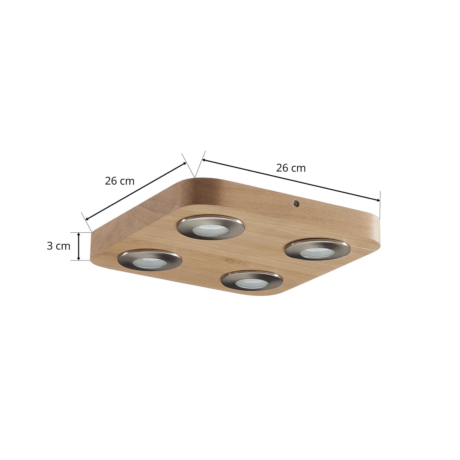 LED-loftlampe Sunniva af egetræ med 4 lyskilder