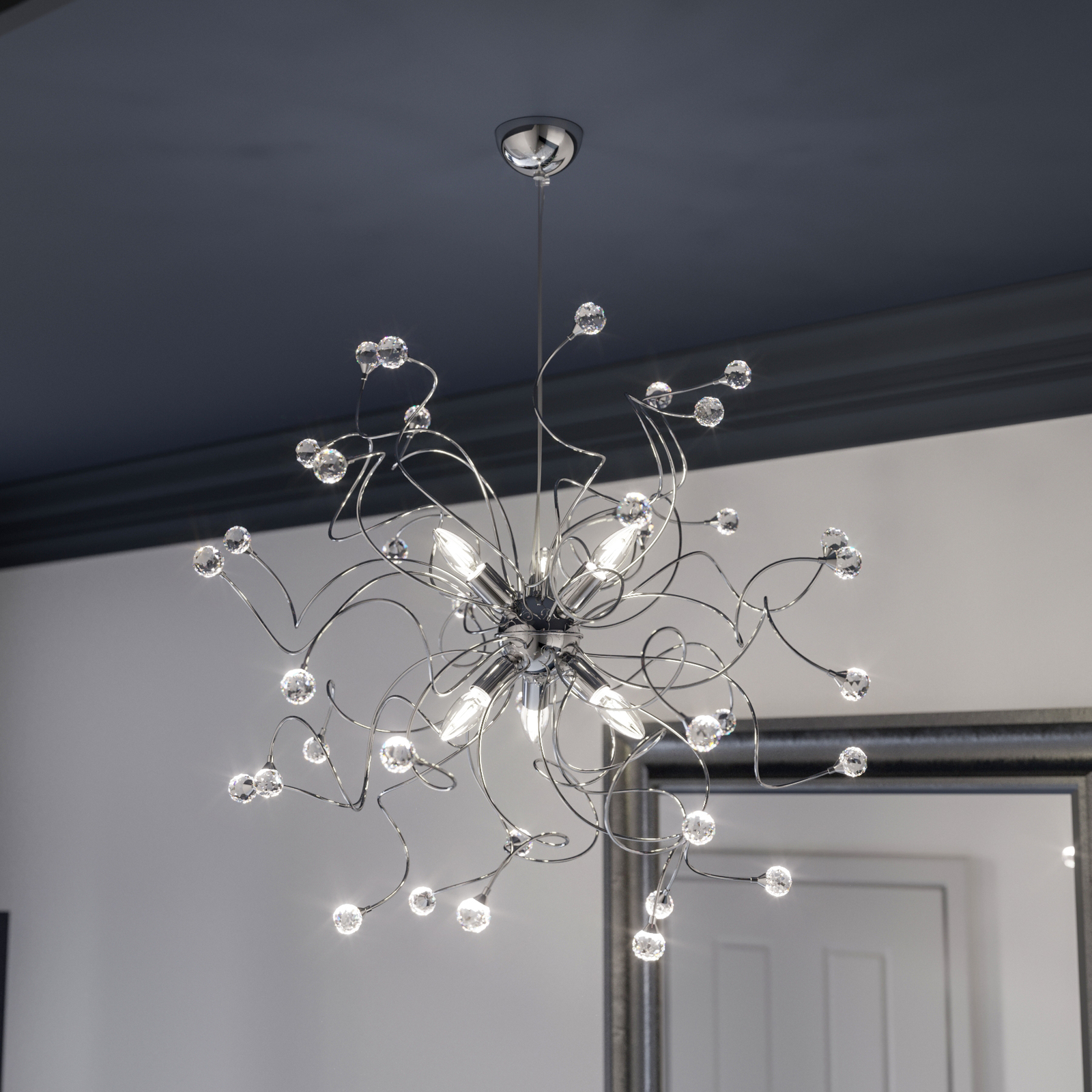 Trilly hanging light in chrome with crystals