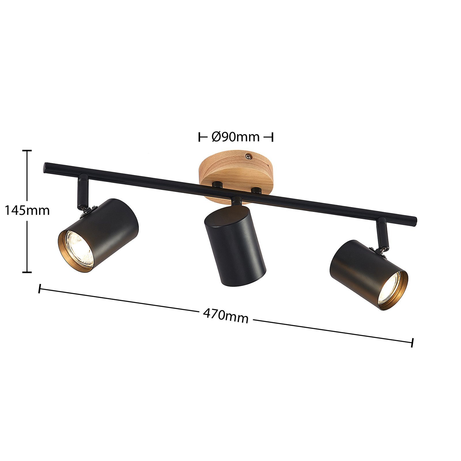 Xiomara 3 Plafonnier Black/Light Wood - Lindby