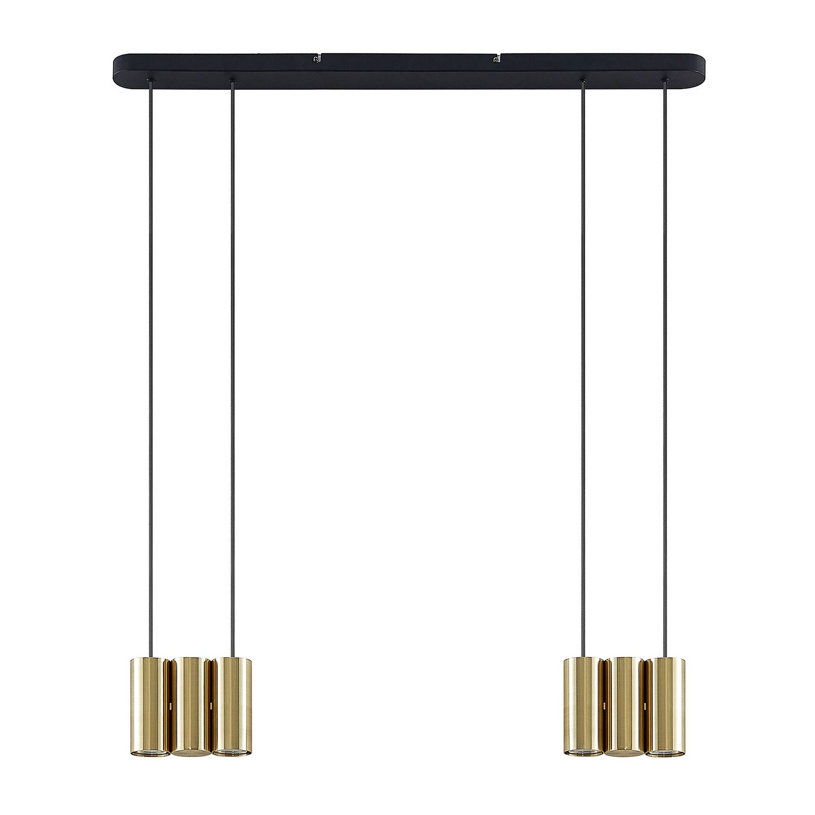Lucande Cesur hanging light, six-bulb, brass, for Living / Dining Room, steel, GU10, 10 W, L: 90 cm, W: 6 cm