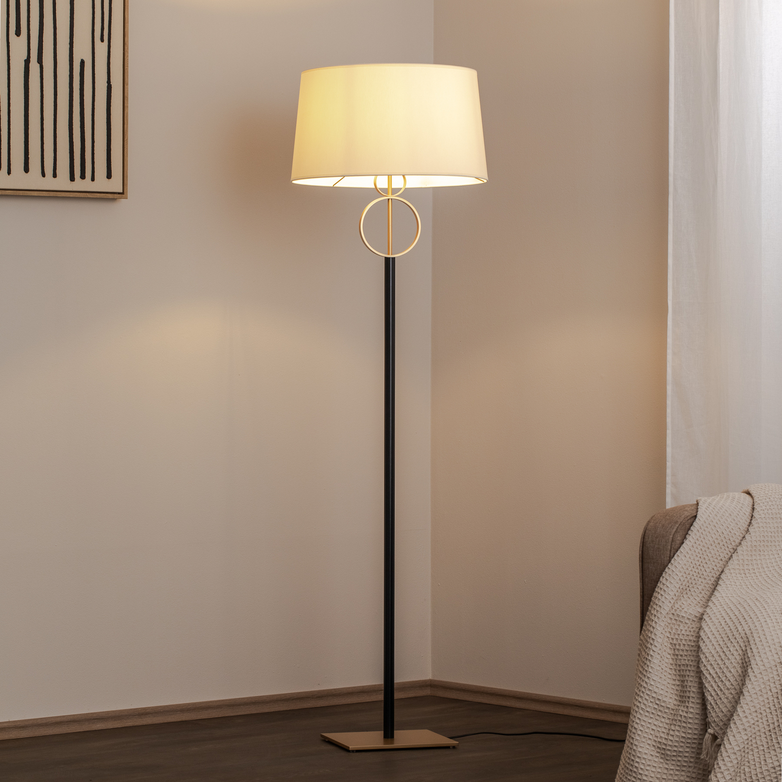 Lampa stojąca Priam, czarna/złota, stal, wysokość 156 cm