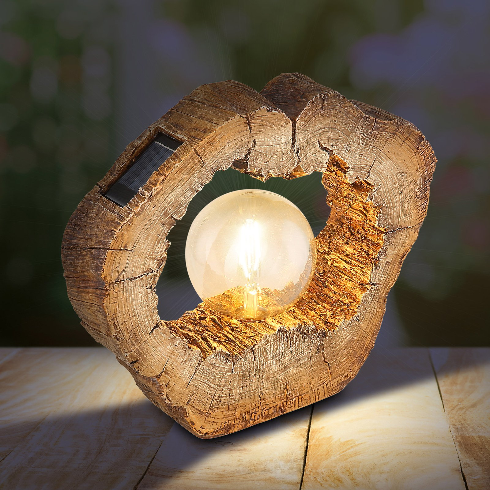 LED solar tree trunk 36516, wood optic, with bulb