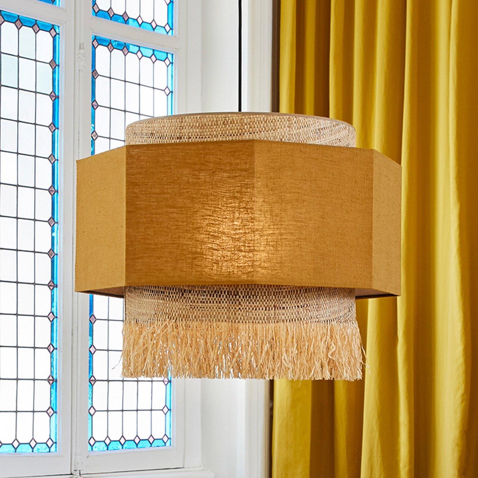 MARKET SET Lampă suspendată Marrakech 60x46cm curry - Camera de zi / sufragerie - design - galben-curry bej natural - Țesătură / Textil