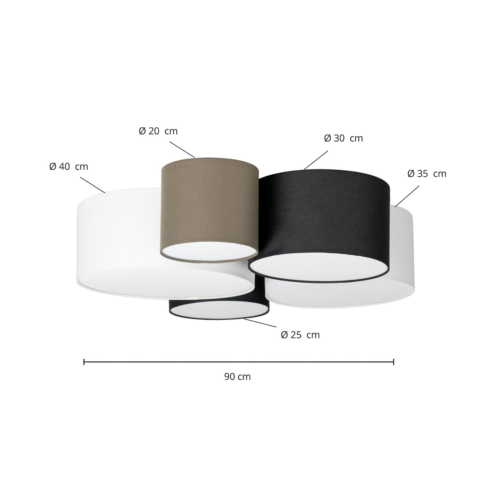 Lettie 5 PlafondGrey/Black/White - Lindby