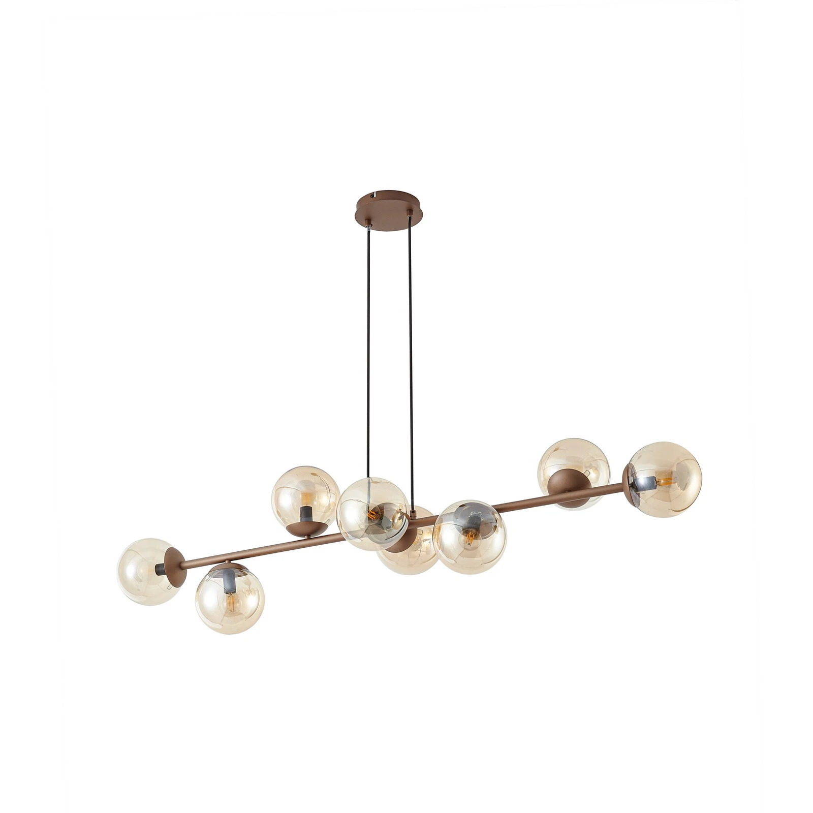 Lindby Isamer pendant light, coffee brown/amber, length 130 cm