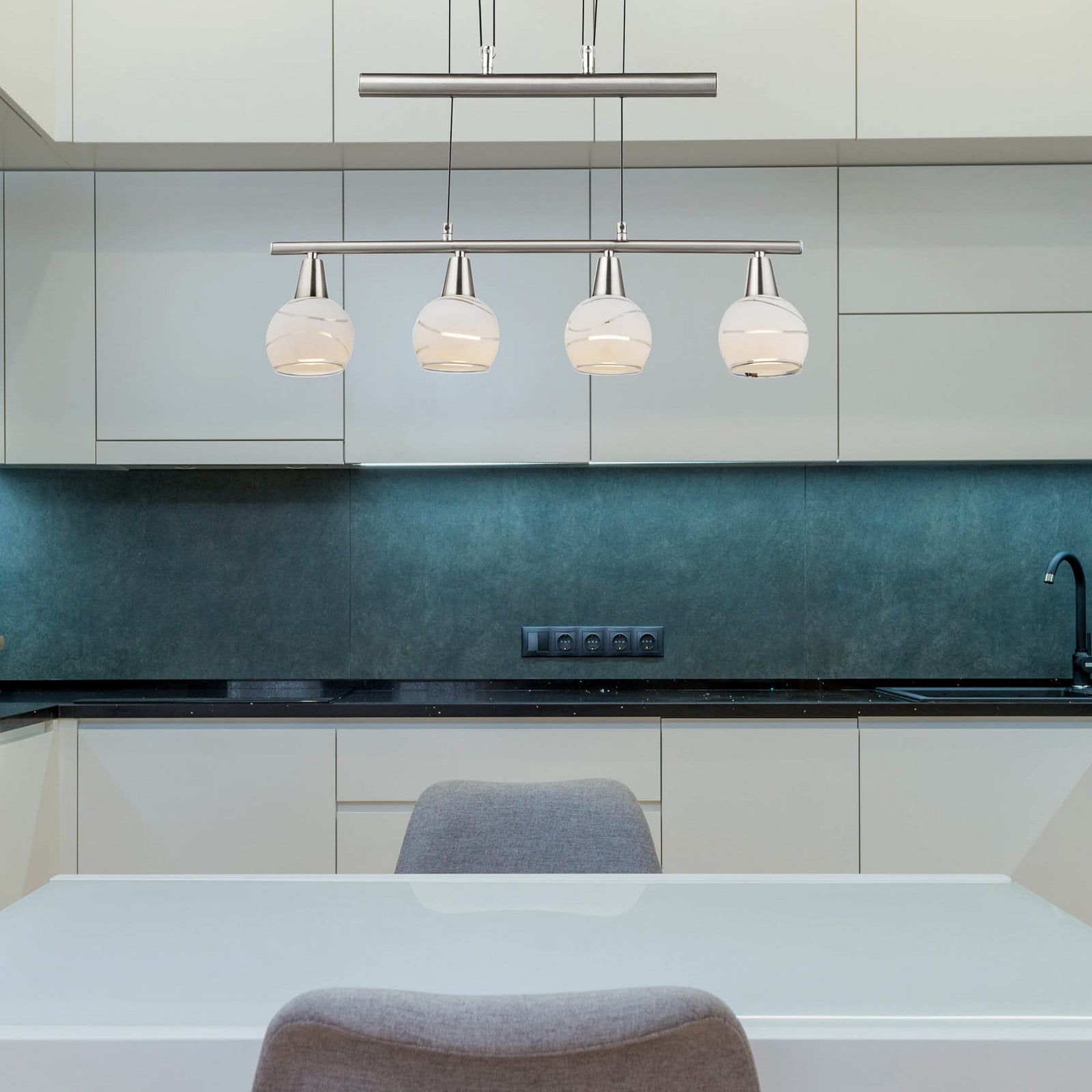 Globo Lampă suspendată Elliott lungime 60 cm nichel mat metal/glass - Camera de zi / sufragerie - modern - nichel mat satinat transparent