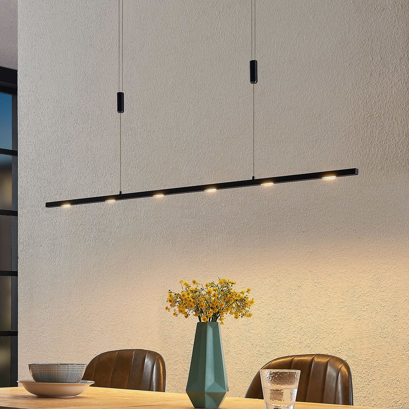 Lucande lampă suspendată LED Stakato 120 cm 6 becuri dimabil - Camera de zi / sufragerie - modern - negru mat - Metal