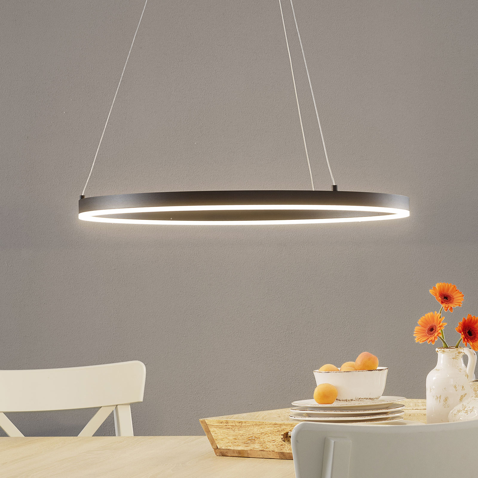 Wofi Vaasa LED pendant lamp, dimmable, black, for Living / Dining Room, plastic, metal, 41 W, energy efficiency: A