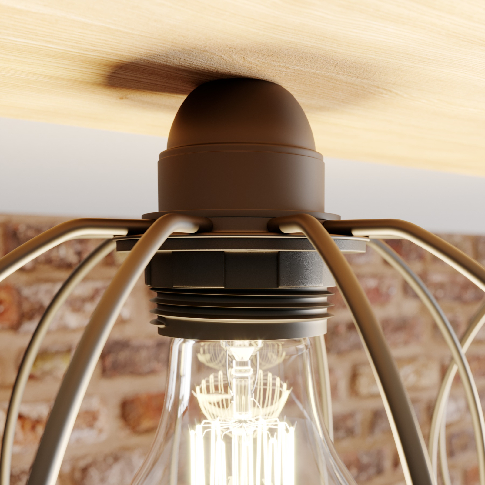 Dorett ceiling light, oak wood, 2-bulb