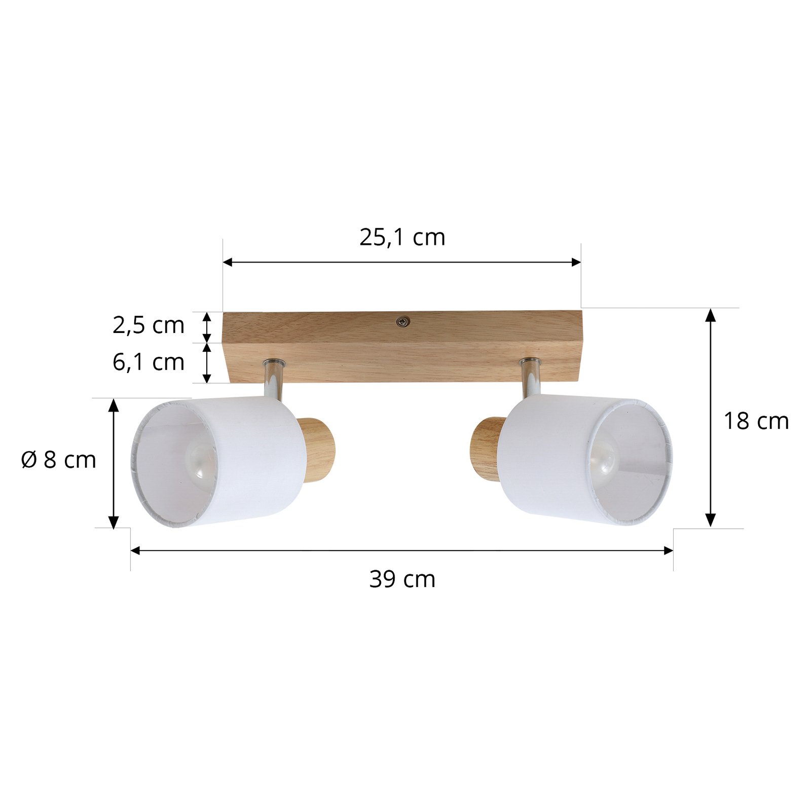 Lindby stropni reflektor Wanessa, 39 cm, 2 žarulje, drvo, bijela, E14