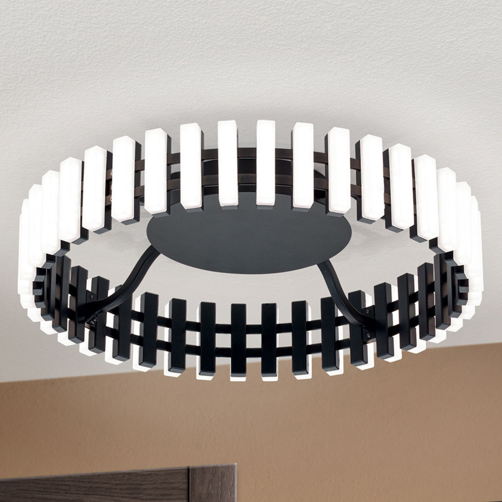 Candeeiro de teto Mansion LED, preto e branco Ø 43 cm