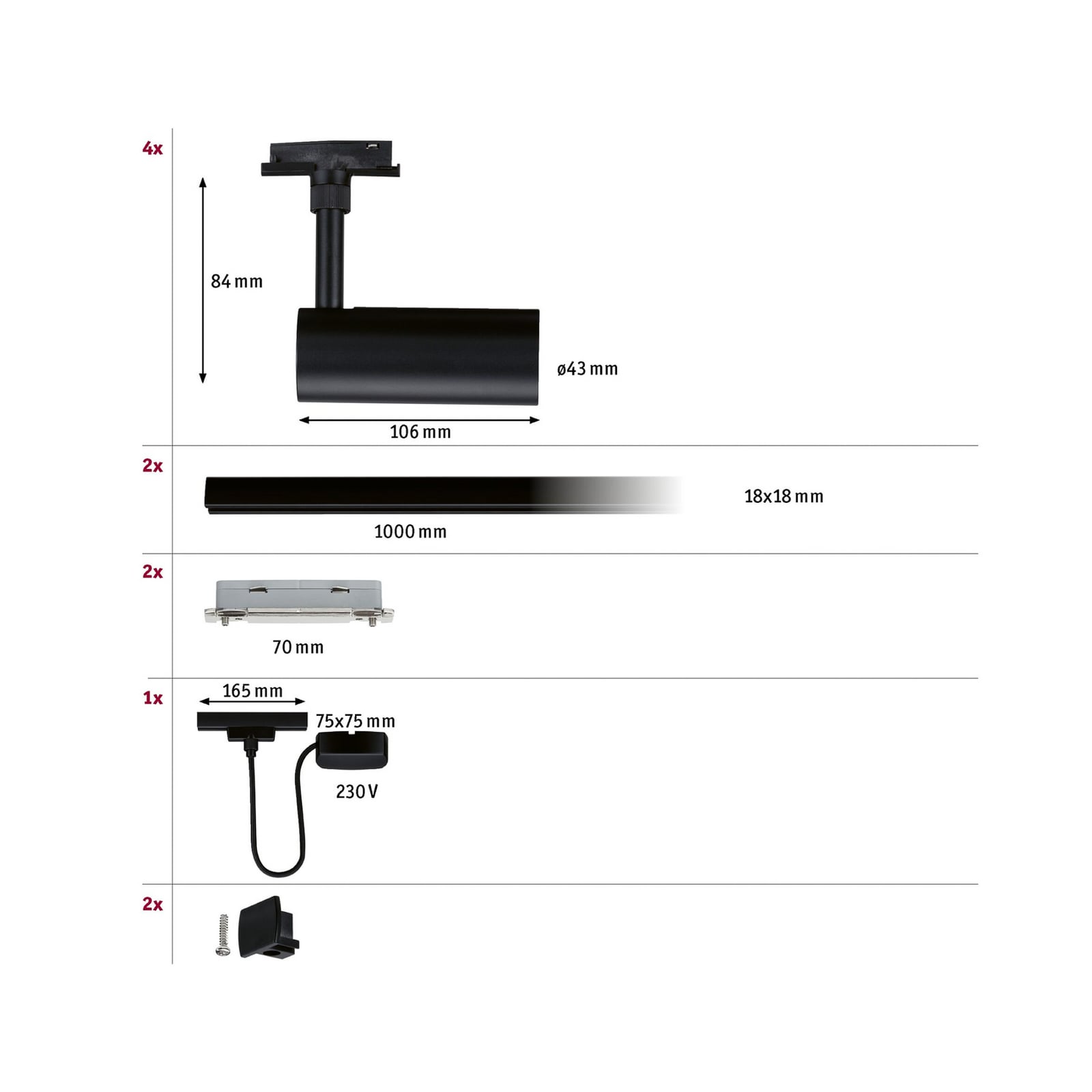 Kit de inicio Paulmann URail Tubo, negro, alimentación por cable CCT Kit de inicio Paulmann URail Tubo, negro, alimentación por cable CCT