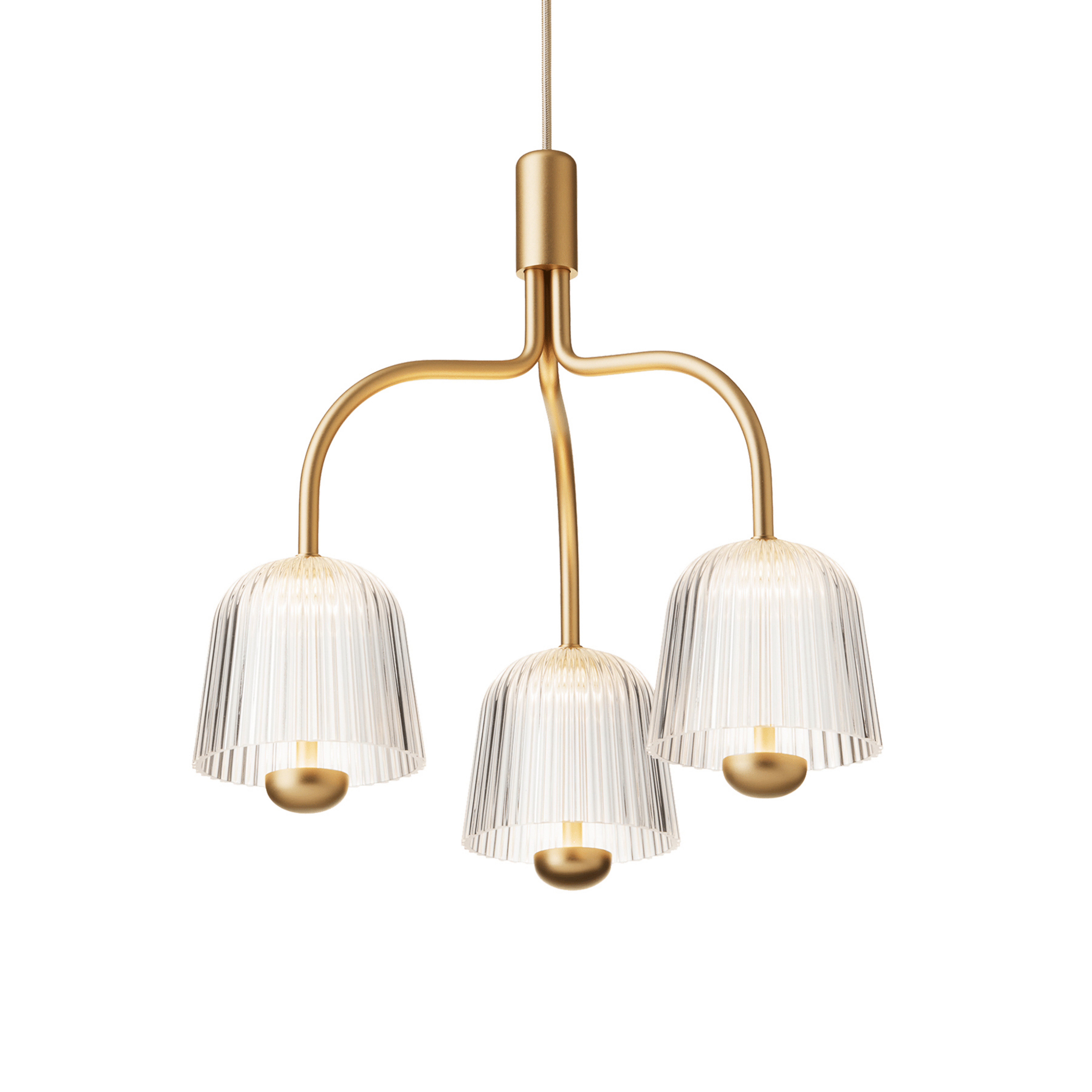 Lampă suspendată LED Nuura Asteea 3, Ø 40 cm, culoare alamă/transparentă