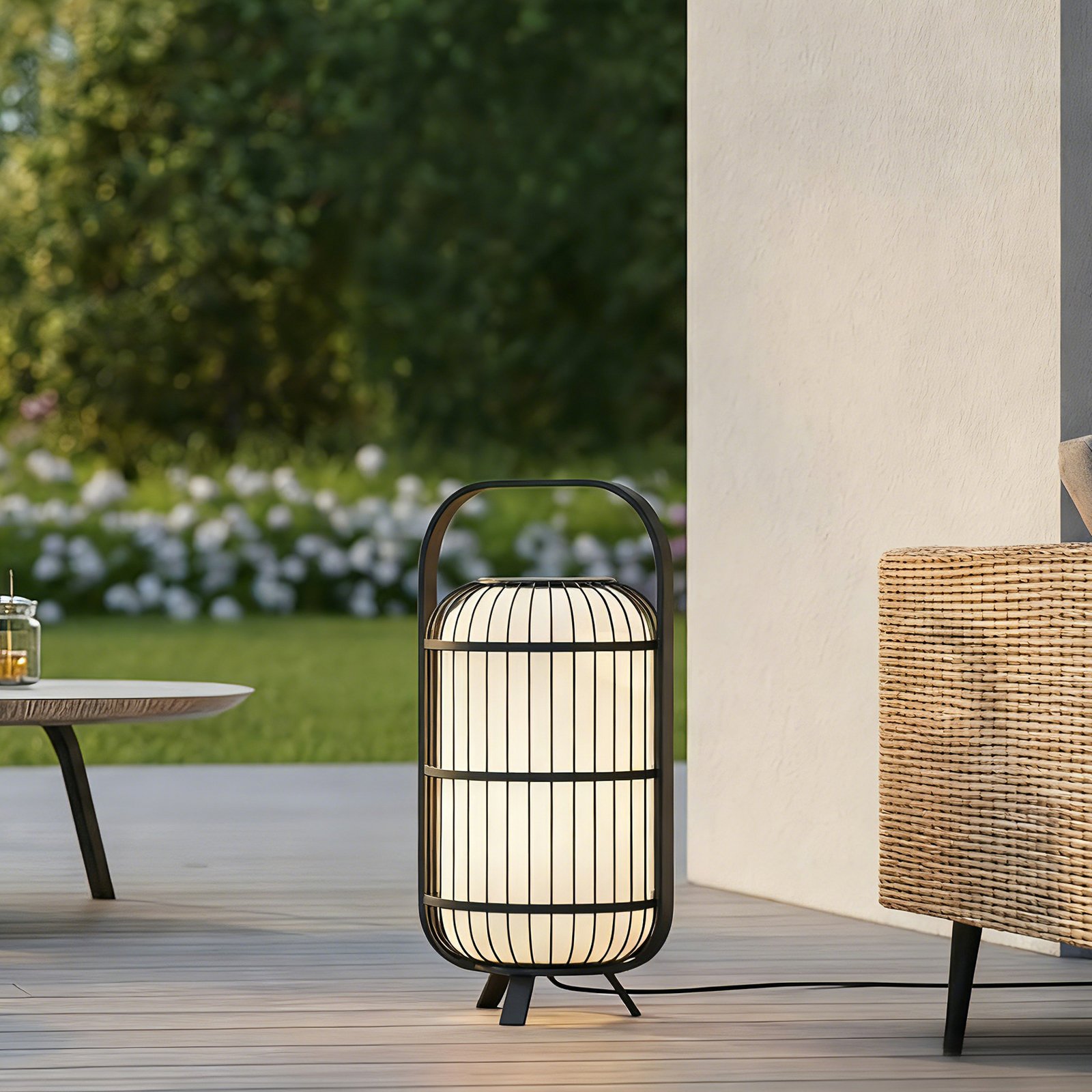Lucande teraszlámpa Basket, fekete, 64 cm, IP44 Lucande teraszlámpa Basket, fekete, 64 cm, IP44