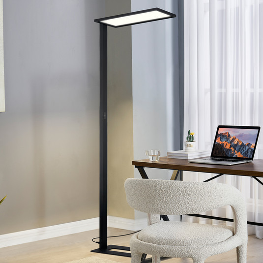 Arcchio Lampada Da Terra Logan Pro LED Per Ufficio - Dimmerabile Con Sensore Di Movimento E Luce Diurna, 2x36W LED, Colore Grigio, Alluminio