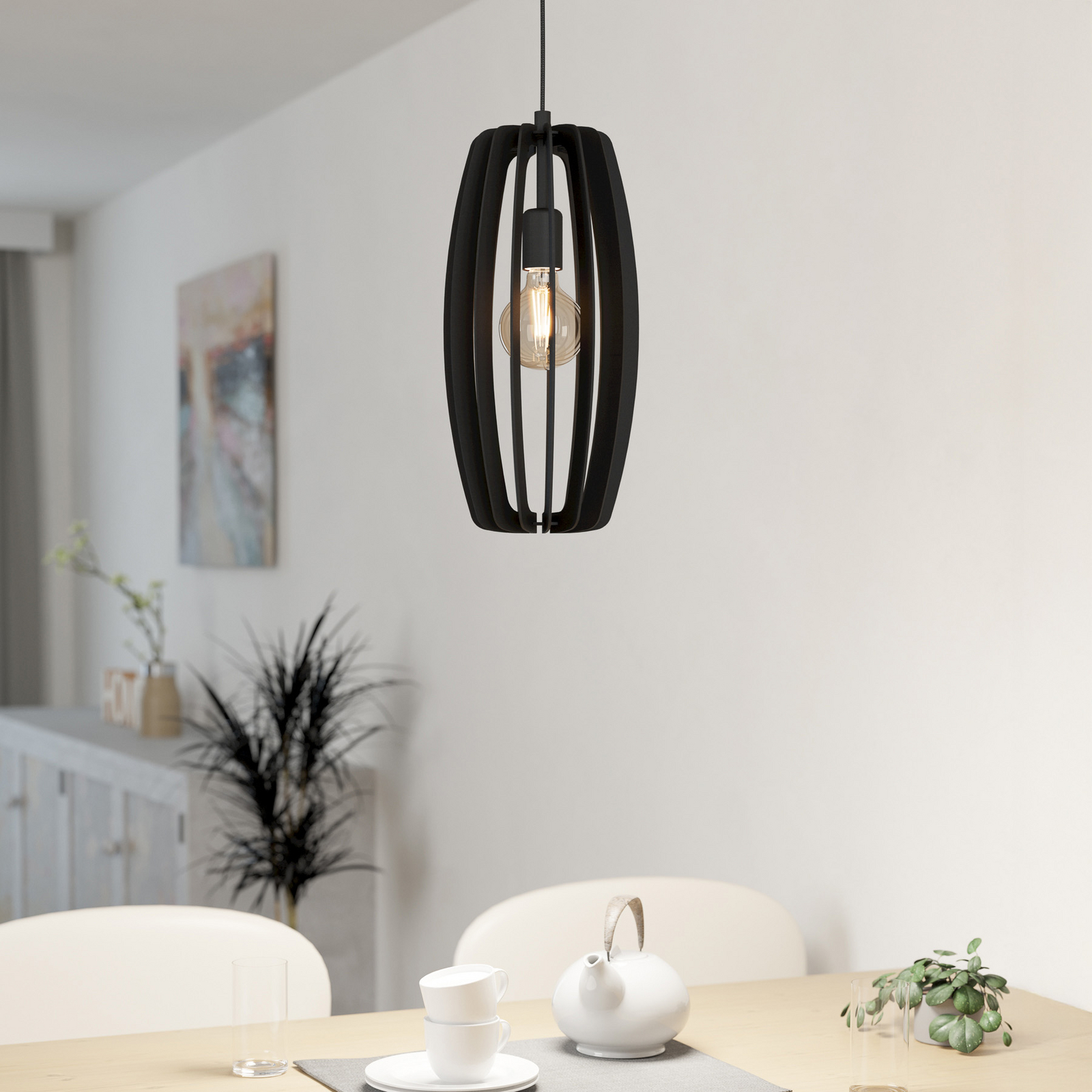 Lampă suspendată Bajazzara, un abajur cu colivie, negru Lampă suspendată Bajazzara, un abajur cu colivie, negru