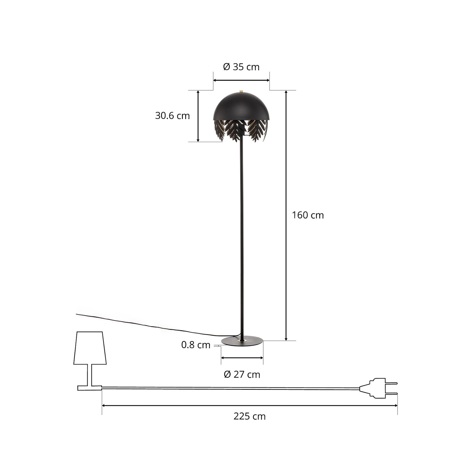 Stojací lampa Lucande Aparas, listový vzhled, černo-zlatá