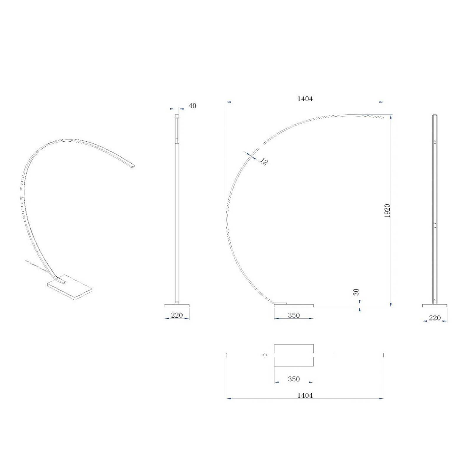 LED-Bogenleuchte Curve, schwarz, Marmor, 192 cm, dimmbar günstig online kaufen