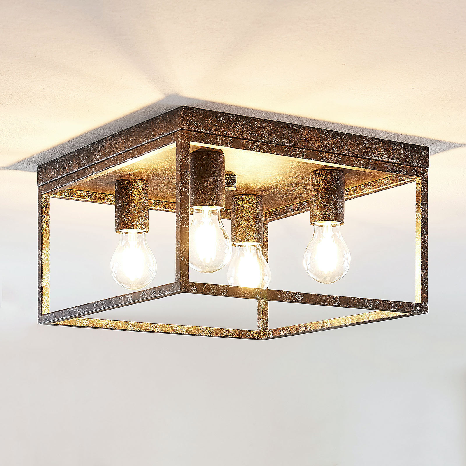 Lindby Lejus plafondlamp met vier lampjes, roest