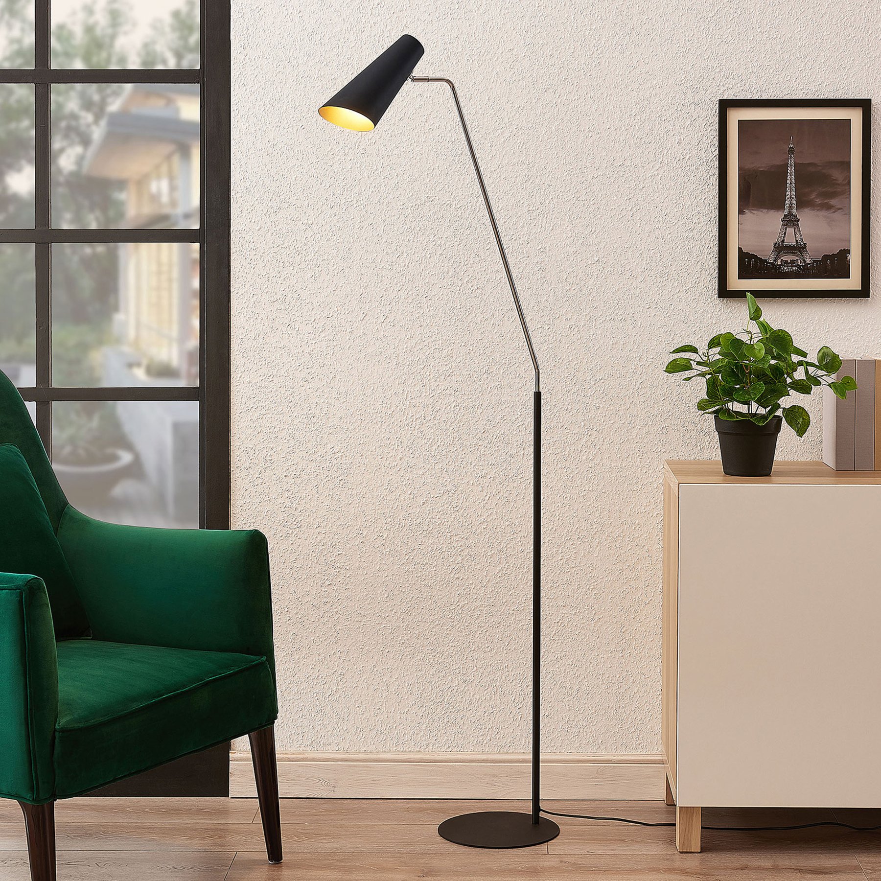 Lucande Wibke floor lamp in black, for Living / Dining Room, metal, E27, 30 W, energy efficiency: A++, H: 163.5 cm