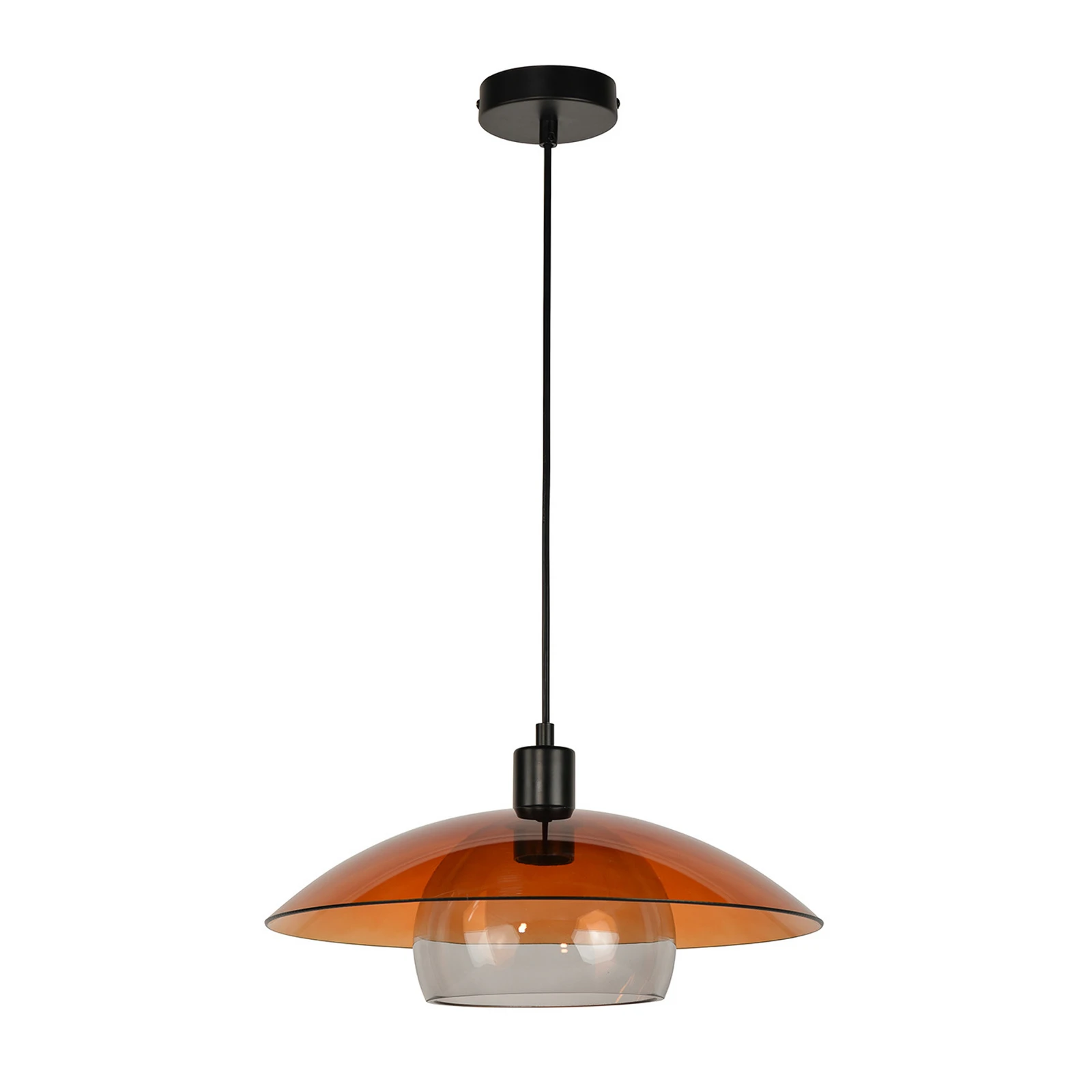 Jolly hanging light, amber/black, Ø 38 cm, glass