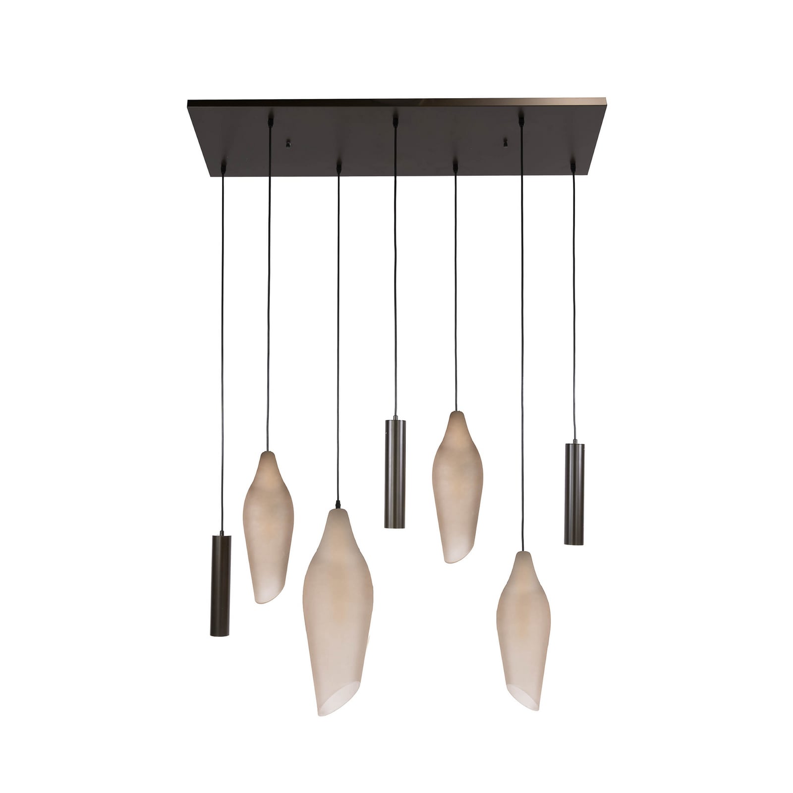 Pendelleuchte Cocoon, braun gefrostet, Glas, 7-flg. E27/GU10