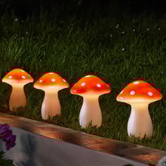 LED-aurinkoenergian maapiikki Fairy Mushroom, 4 kpl, punainen/valkoinen