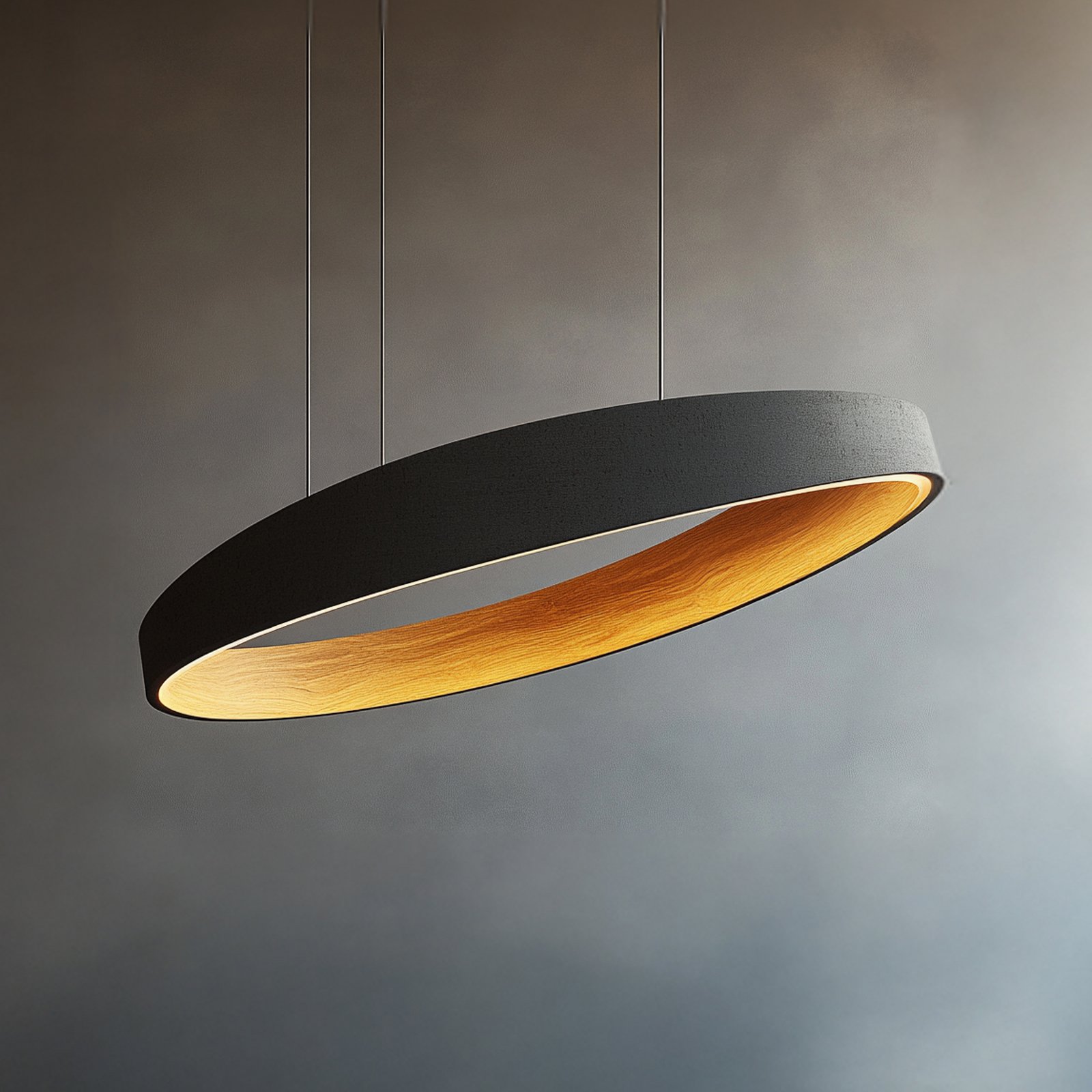 Lucande Lampada LED a sospensione Daelor, nero, alluminio/legno, CCT, Ø70cm
