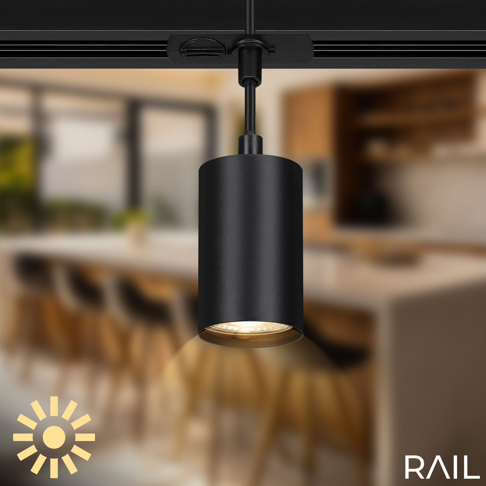 HV LED track lighting system Rail, pendant, black, 4-bulb, 1.5m long