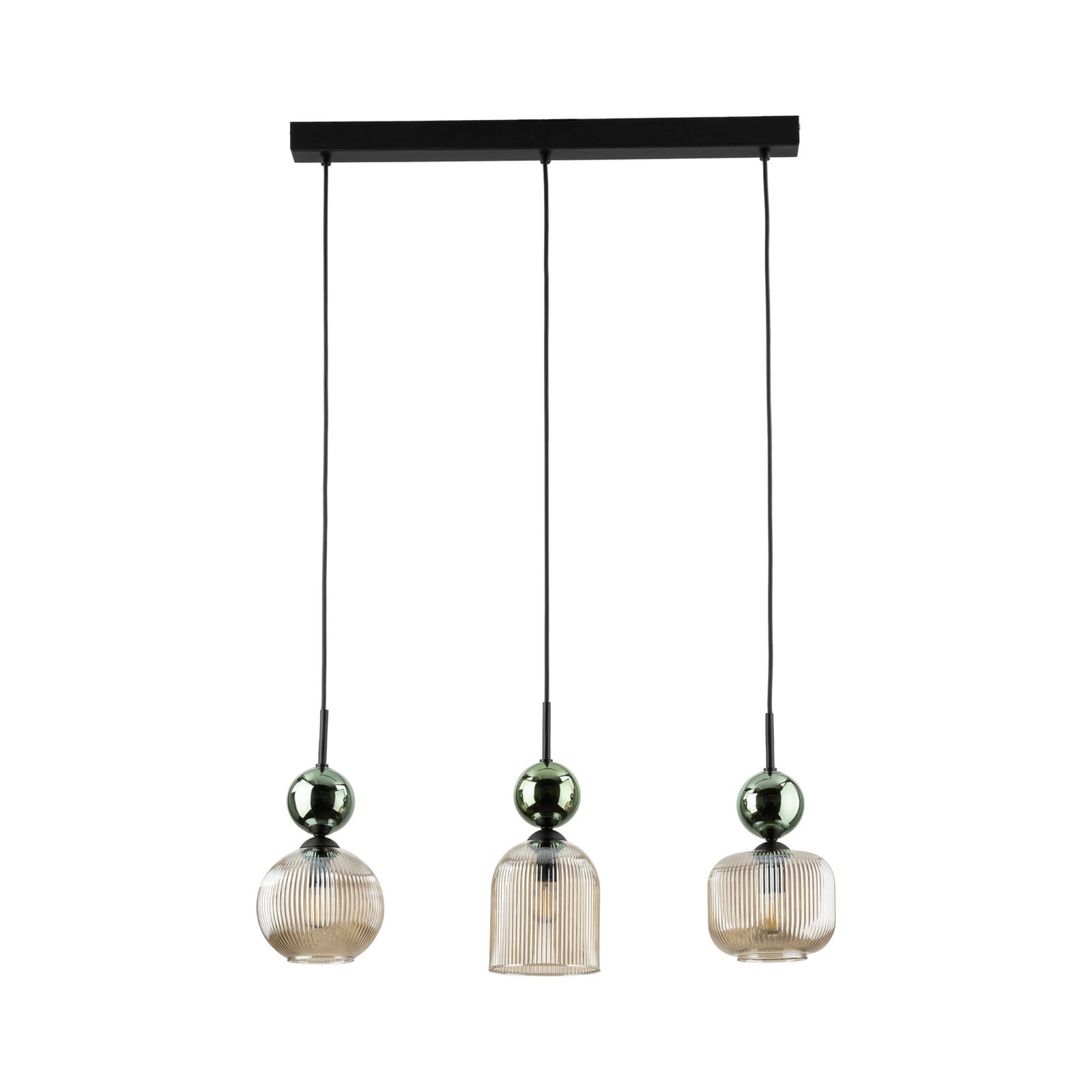 Hängelampe Sophia, 3-flammig, cognac/grün, 65 cm lang, E14
