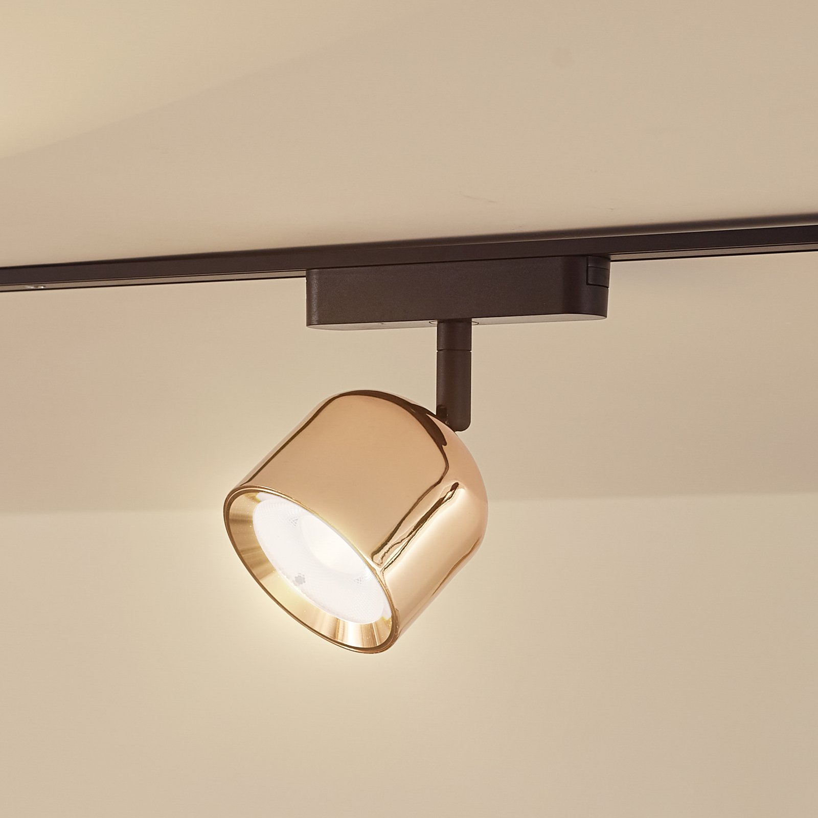 Προβολέας LED Lindby 48 V Lumaro, ροζ χρυσό, Ø 8,2 cm, αλουμίνιο