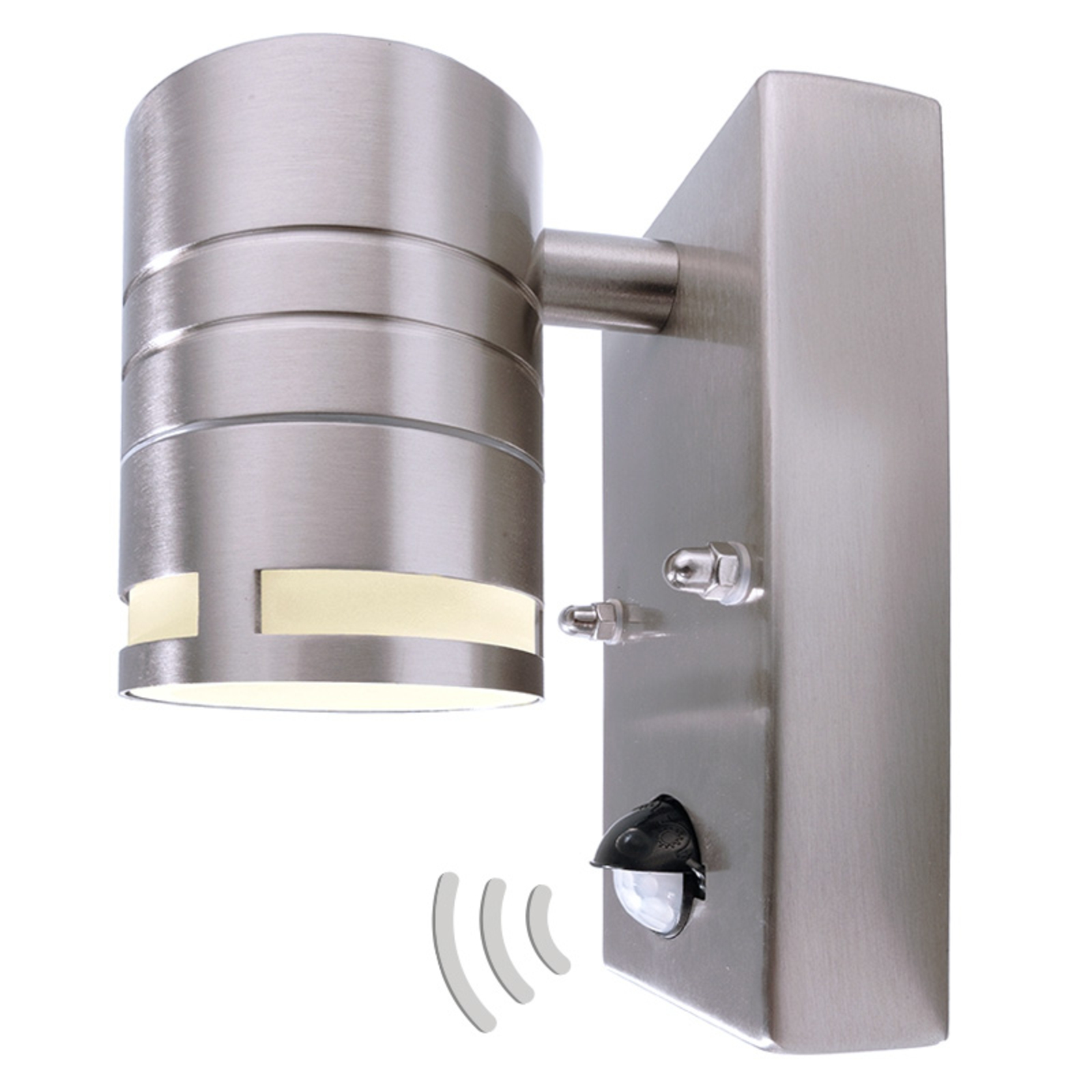 Deko-Light Small wall lamp Zilly II with motion detector, Stainless steel, GU10, 35 W, energy efficiency: A++, W: 7 cm, H: 15 cm