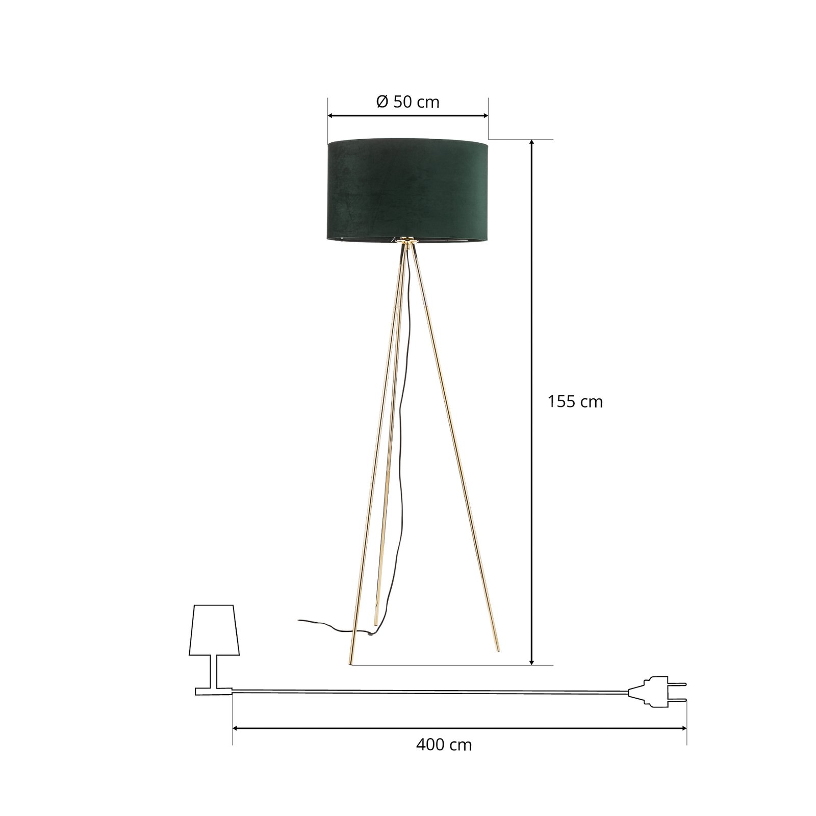 Lampa stojąca Monaco trójnóg złoty zielony aksamit