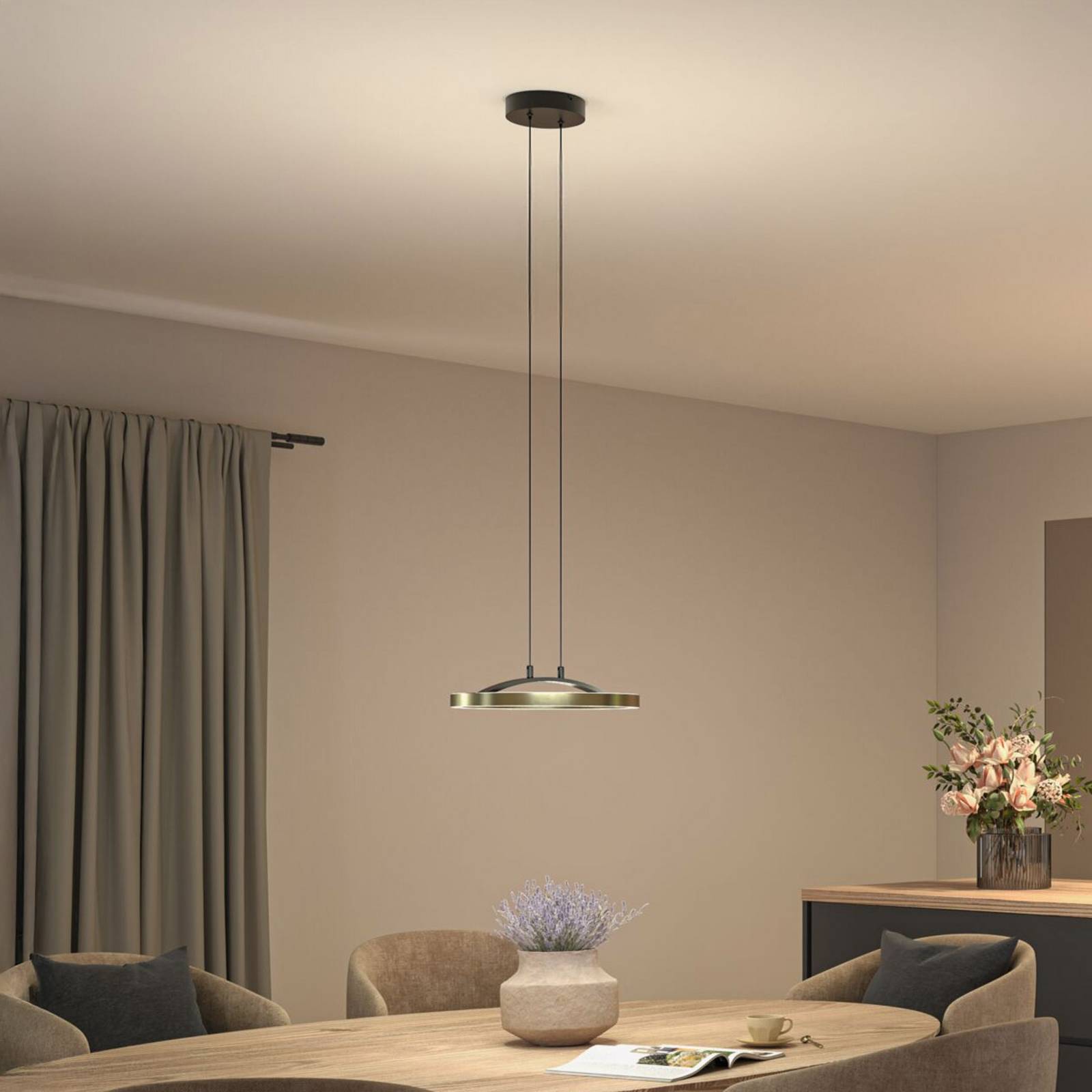 Paulmann LED-hengelampe Melira, svart/gull, Ø 38 cm, metall