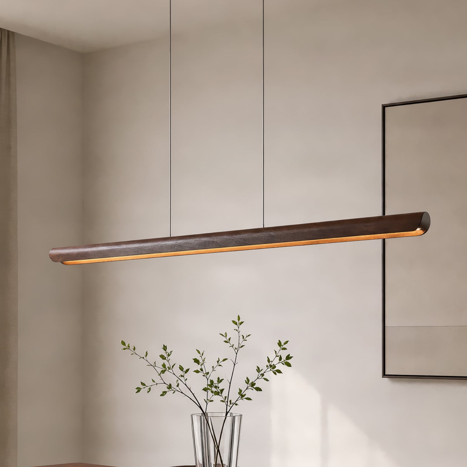Callahan LED hanging light, walnut, length 115 cm - Lucande Callahan LED hanging light, walnut, length 115 cm - Lucande