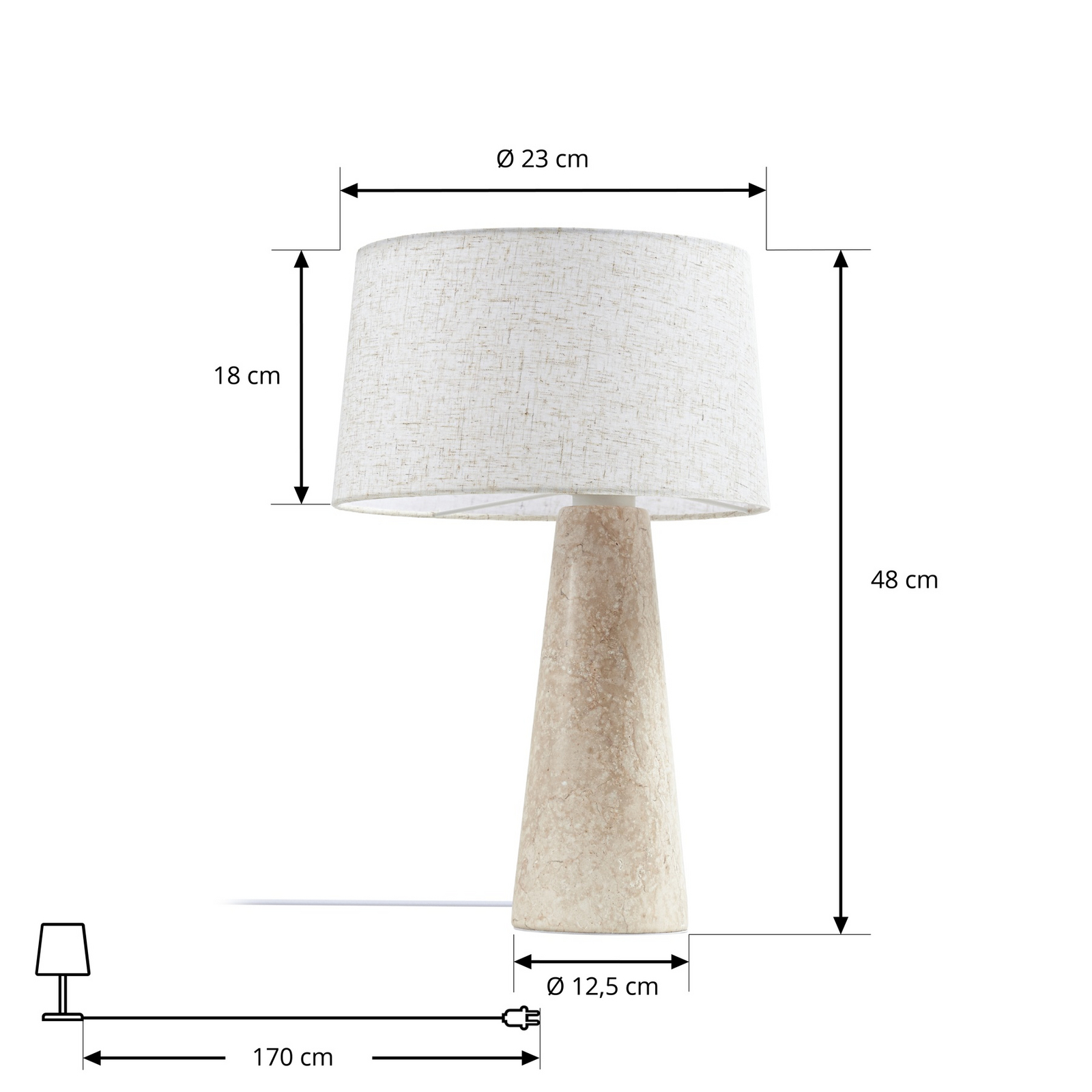 Lampa stołowa Lucande Peyton, beżowa marmurkowa/beżowa, 48 cm