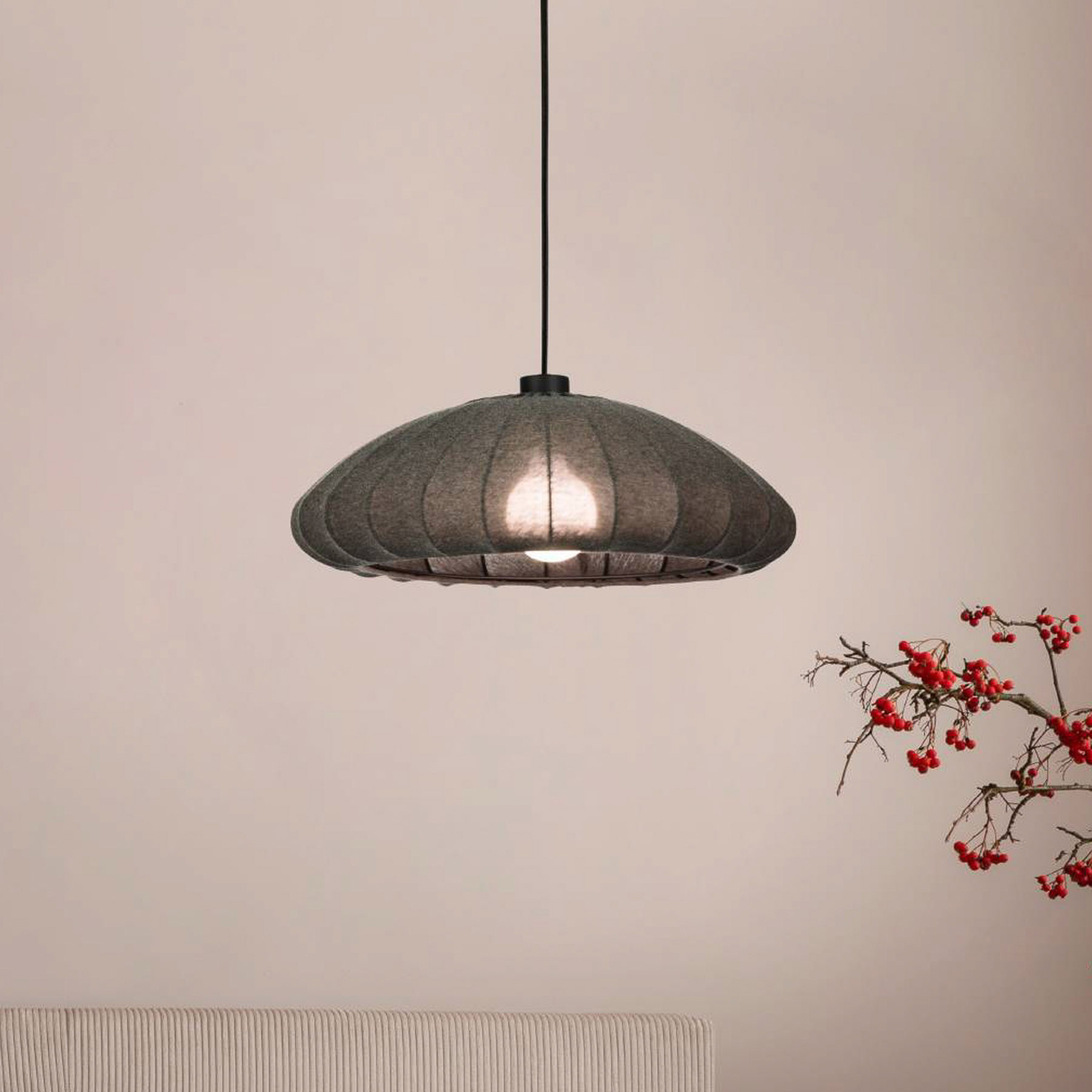 Barlaston hanging light, fabric lampshade, 1-bulb