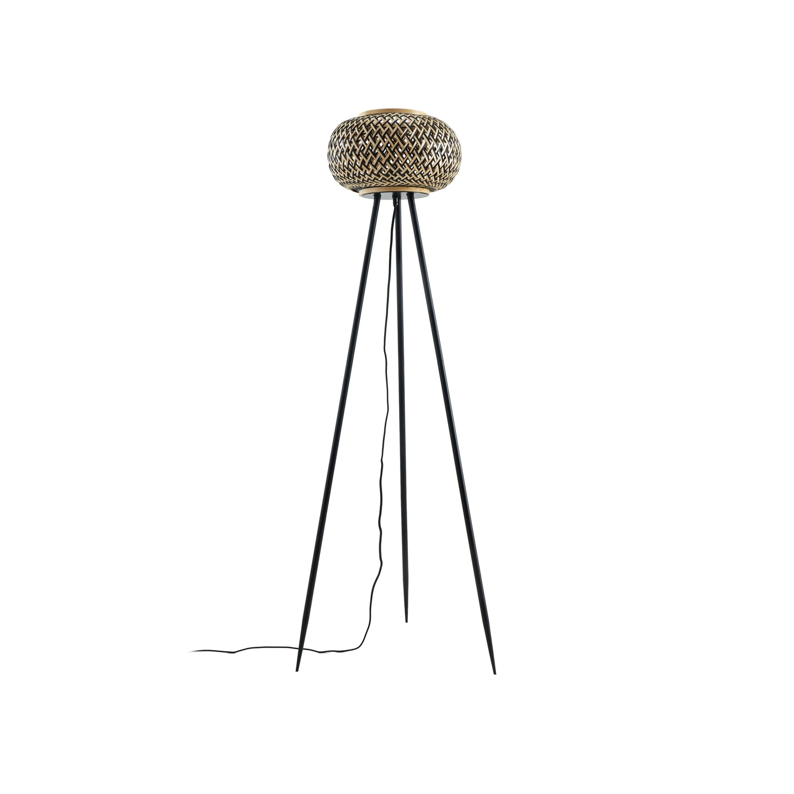 Lindby podna lampa Nerys, crna, bambus, Ø 31,5 cm, tronožac