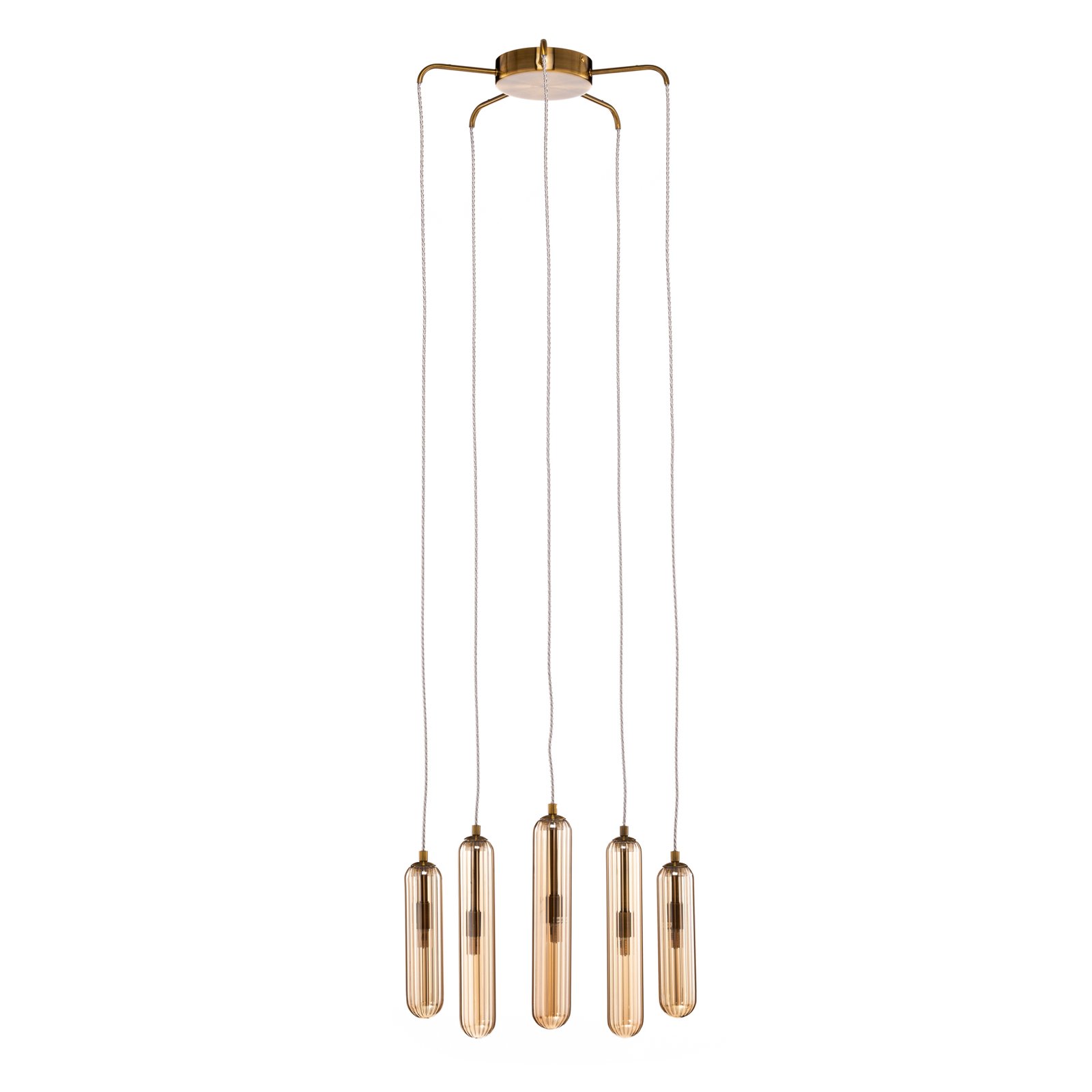 Lucande Freylin hanglamp, 5-lamps, amber, glas, 48 cm