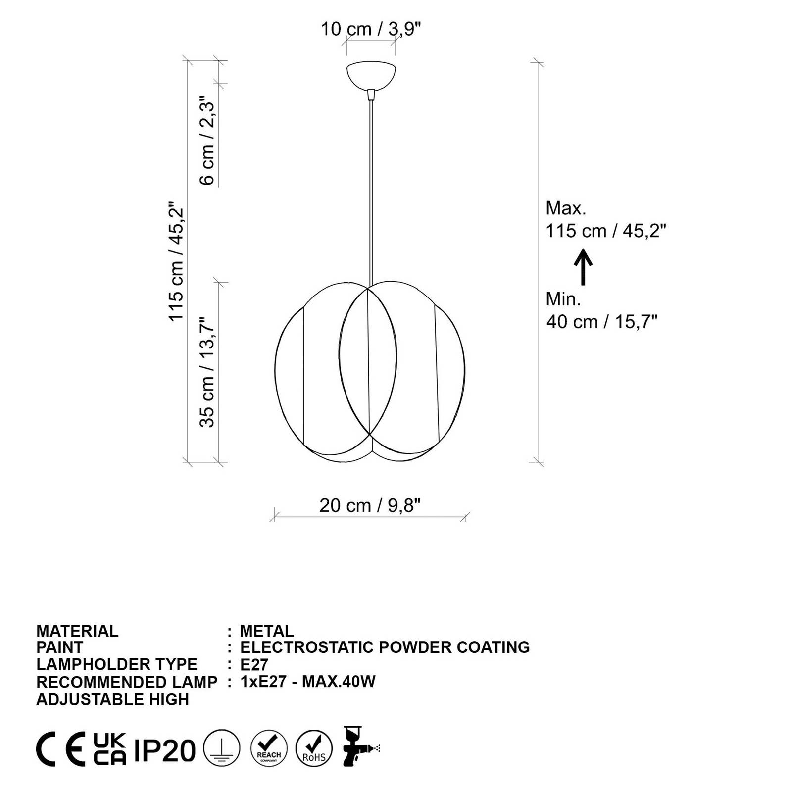 Żyrandol Corner, czarna, wysokość 35 cm, metal, E27