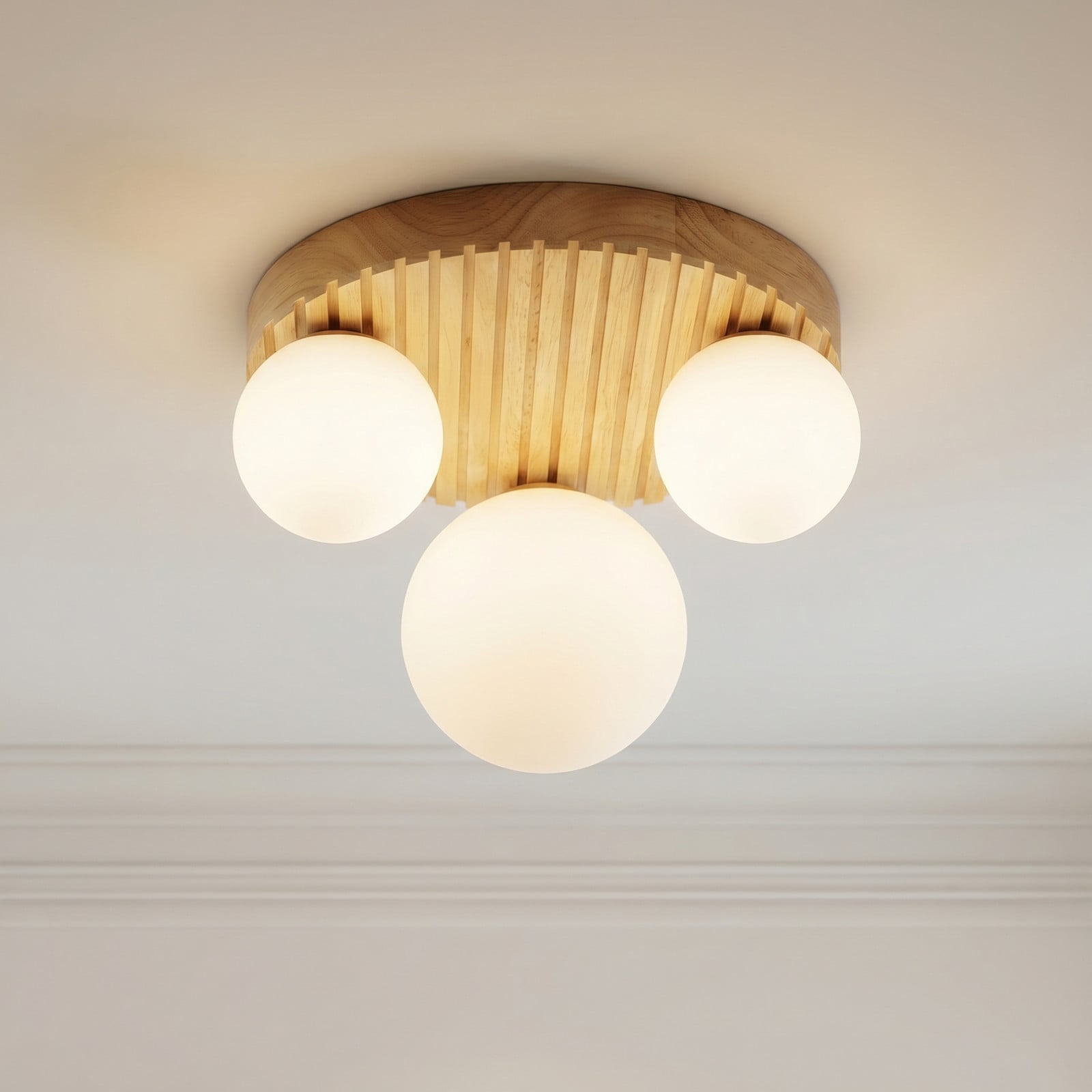 Plafonieră Lindby Mori Ø34 cm G9 natur/alb lemn/sticlă - Camera de zi / sufragerie - Modern - Lemn deschis la culoare alb