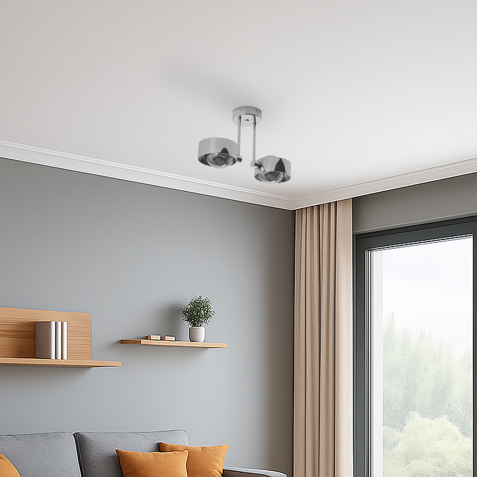 Deckenleuchte Mado, Stahl chromfarben, Glas rauch, 2-flammig Deckenleuchte Mado, Stahl chromfarben, Glas rauch, 2-flammig