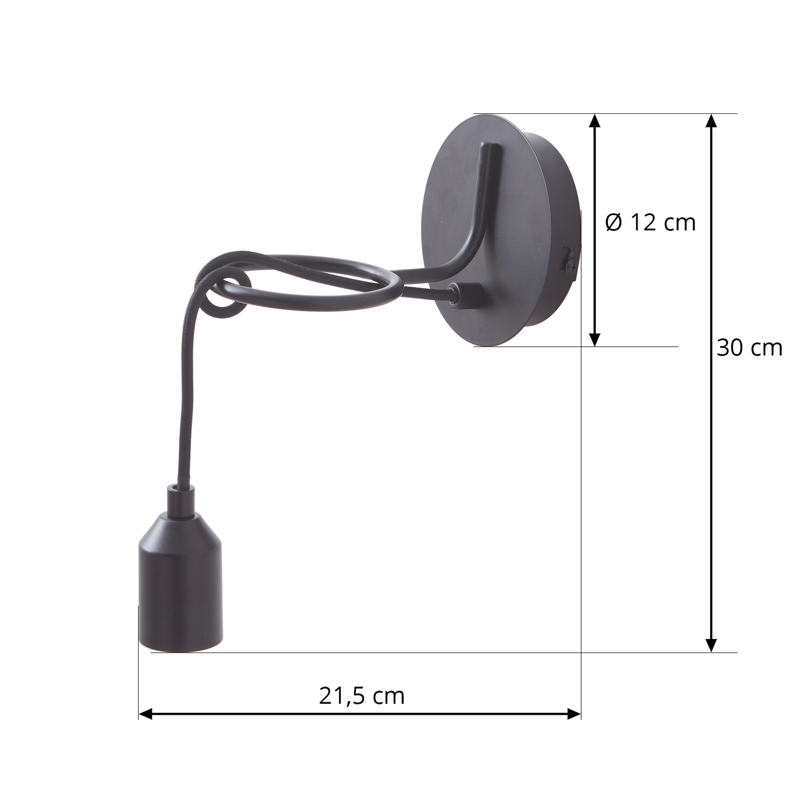 Lindby Elira fali lámpa, fekete, fém, Ø 10 cm, E27